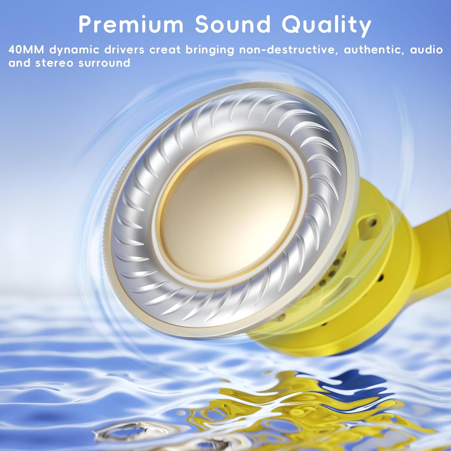 Kids Headphones, Wired Headphones for Kids Over Ear with Microphone, 85/94dB Volume Limiter Headphone for Girls Boys, Foldable Headphone for Learning & Entertainment, Light Yellow - Image 3