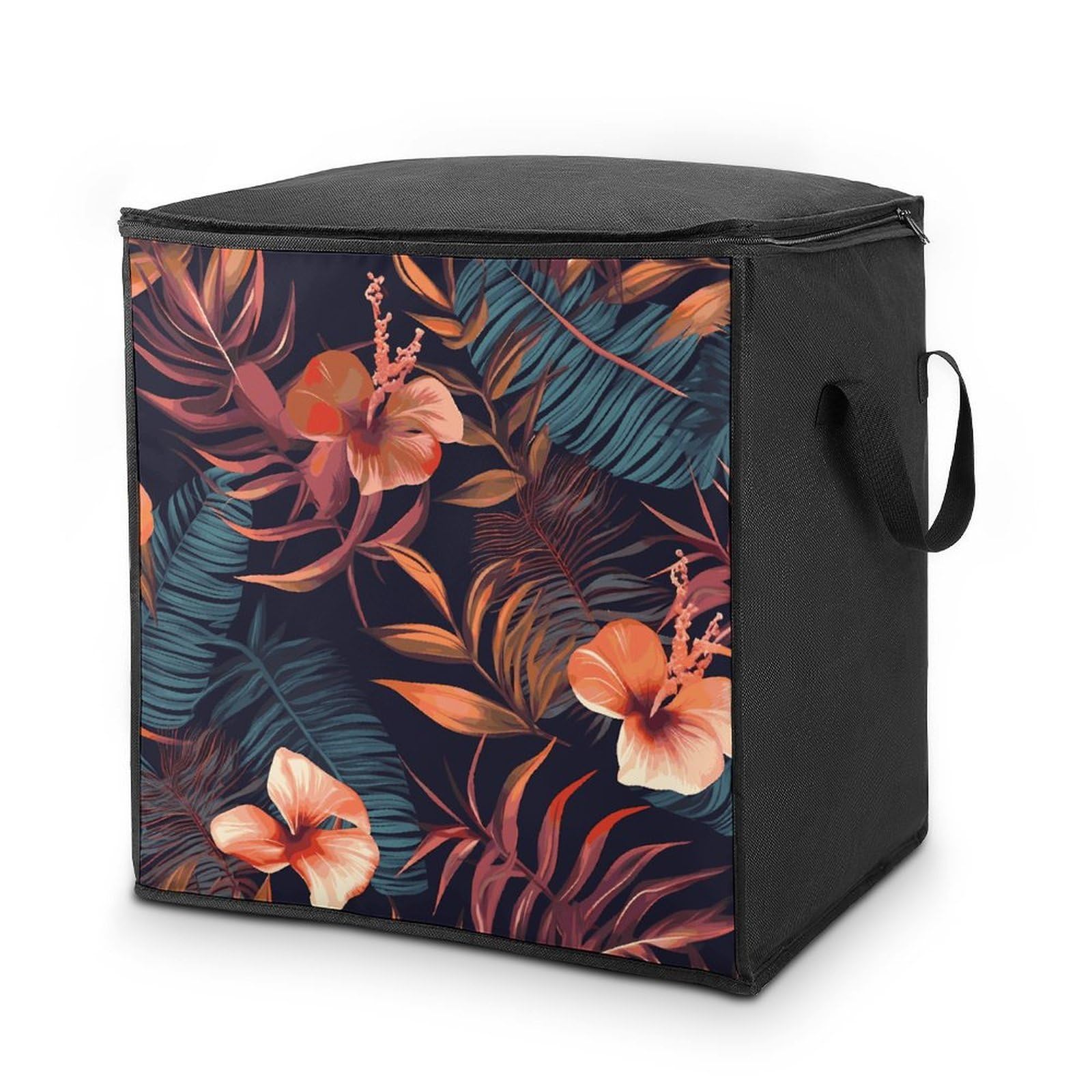 Tropical Flower Storage Bag with Zippers And Handle Extra Large Bedding Comforter Storage Bag Foldable Blanket Storage Bags Fabric Moving Bags for Closet Organizer (70L)