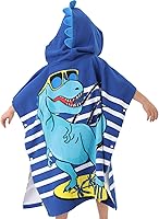 Vista 3 de NovForth Toalla de baño de dinosaurio para niños pequeños, toalla con capucha para piscina para niños, toalla de playa con capucha