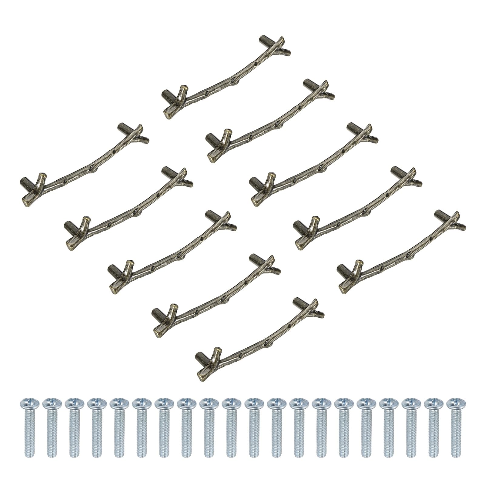 sourcing map 10Pcs Twig Knobs, 5" Zinc Alloy Tree Branch Furniture Dresser Pull Handles for Kitchen Wardrobe Farmhouse (Bronze, 4" Hole Distance)