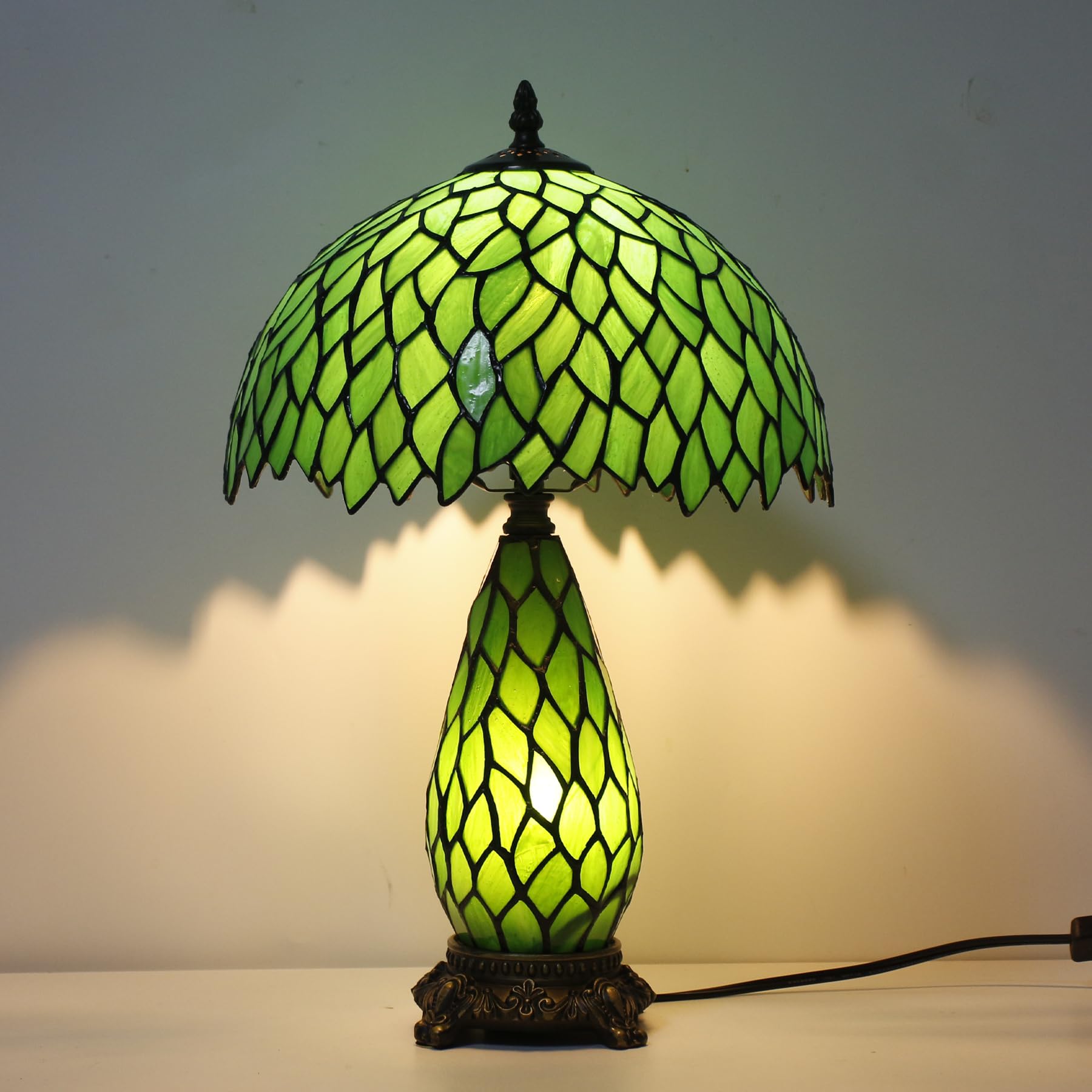 TCODTPOL Tiffany Stained Glass Table Lamp 12X19 Inches,Green Wisteria