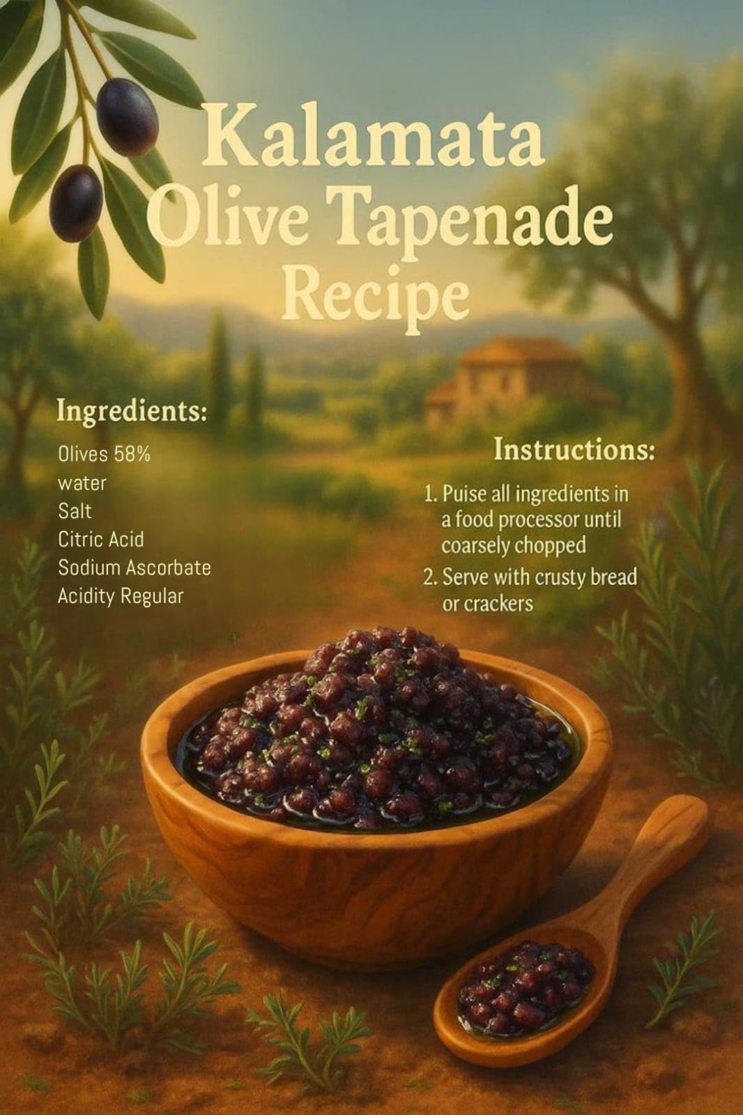 Italian Graden Kalamon Olives, Kalamata Style, Premium Mediterranean, Whole Form, 290g Container, Vegetarian - Image 3 thumbnail