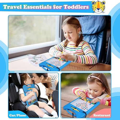 Miniatura 6 de Juego de letras y números magnéticos para niños pequeños, tablero de dibujo magnético con cuentas y 2 bolígrafos, arte de puntos magnéticos,