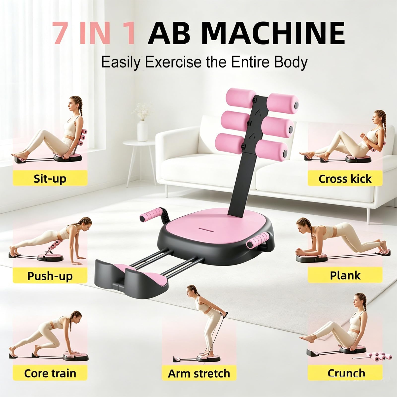 Allenatore per addominali per la casa, 7 in 1, panca pieghevole con maniglia aggiuntiva rimovibile, per addominali, vita, panca, fianchi, gambe, max 150 kg