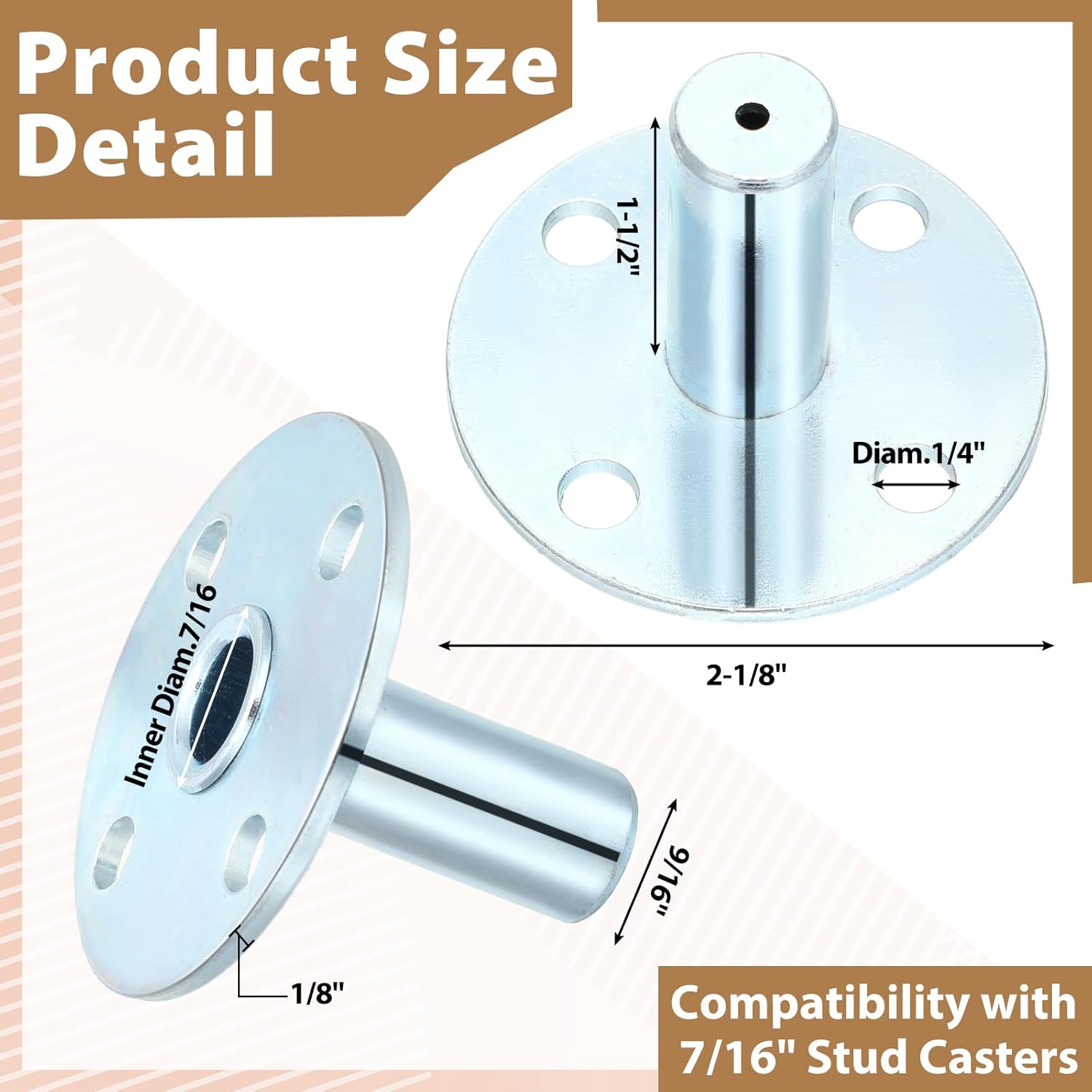 Moxweyeni 4 Pcs Caster Socket Broad Brimmed Hat Sockets for 7/16" Caster Stem Stainless Steel Sleeve Inserts for Piano Furniture Dolly Carts and Musical Equipment Wheels Hardware