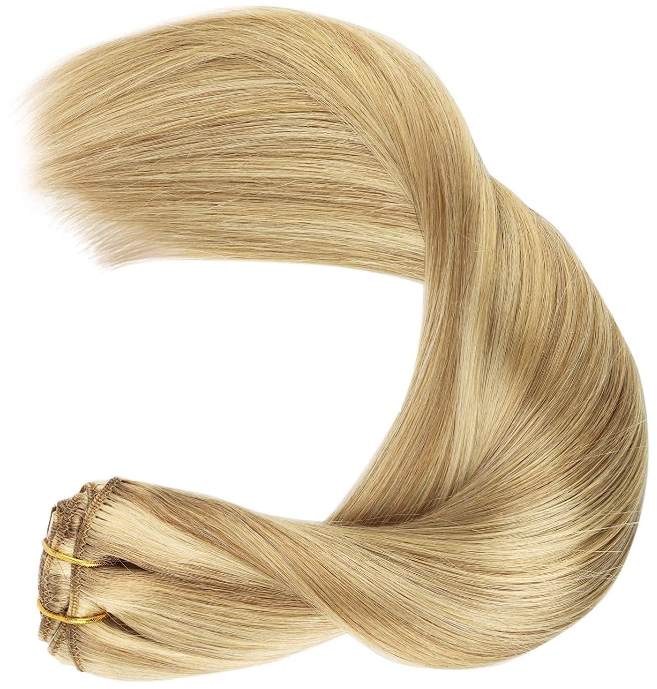 6 PCS Synthetic Straight Hair Extensions Clip in human hair 20 INCH 140 Gram Thick hairpieces Dark Brown Blonde Black Wigs with Comb for Women and Girls Full Head (20 INCH, Honey Blonde)