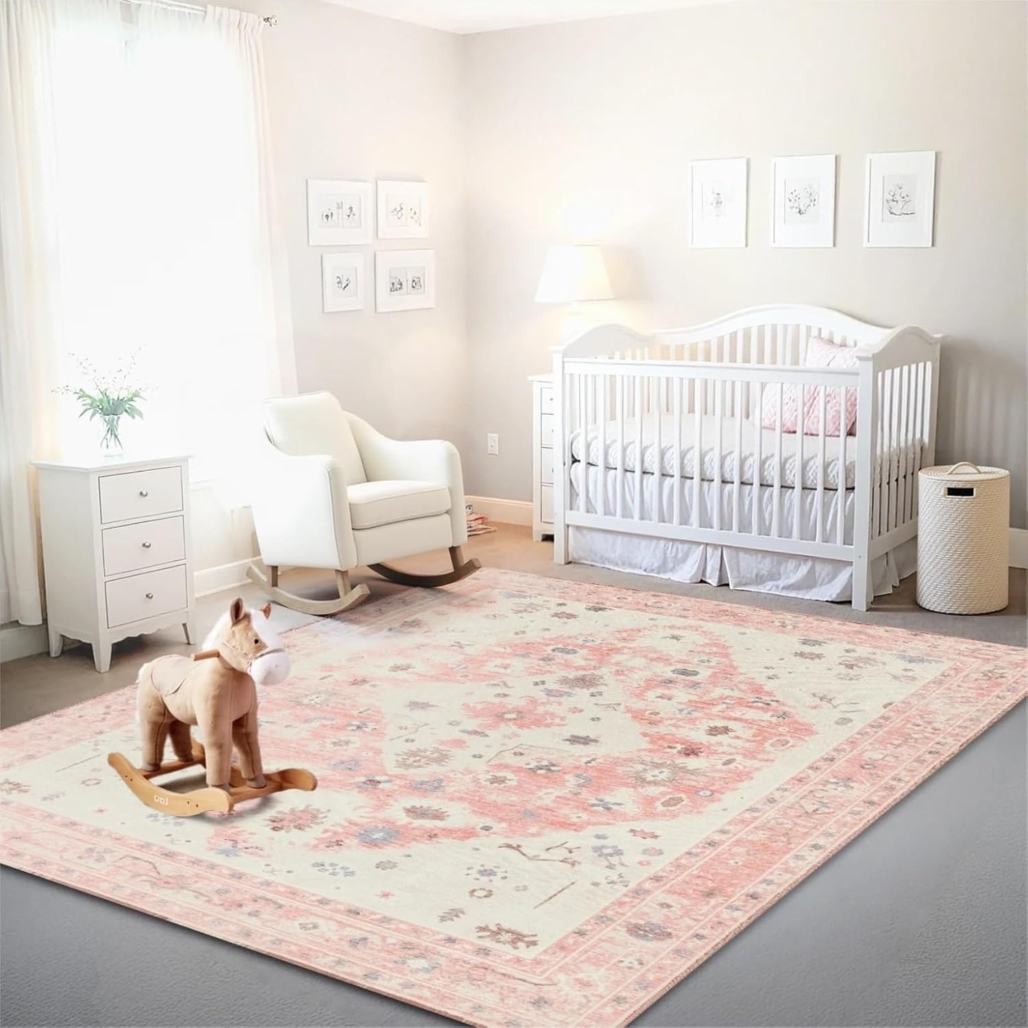Istana 8x10 Area Rug - Pink 8x10 Rugs for Living Room - Foldable Rugs for Bedroom - Stain Resistant Washable Rug - Eco-Friendly Area Rugs - Easy to Clean Living Room Rug Blush Pink Palace Medallion 8' x 10' (Rectangular)