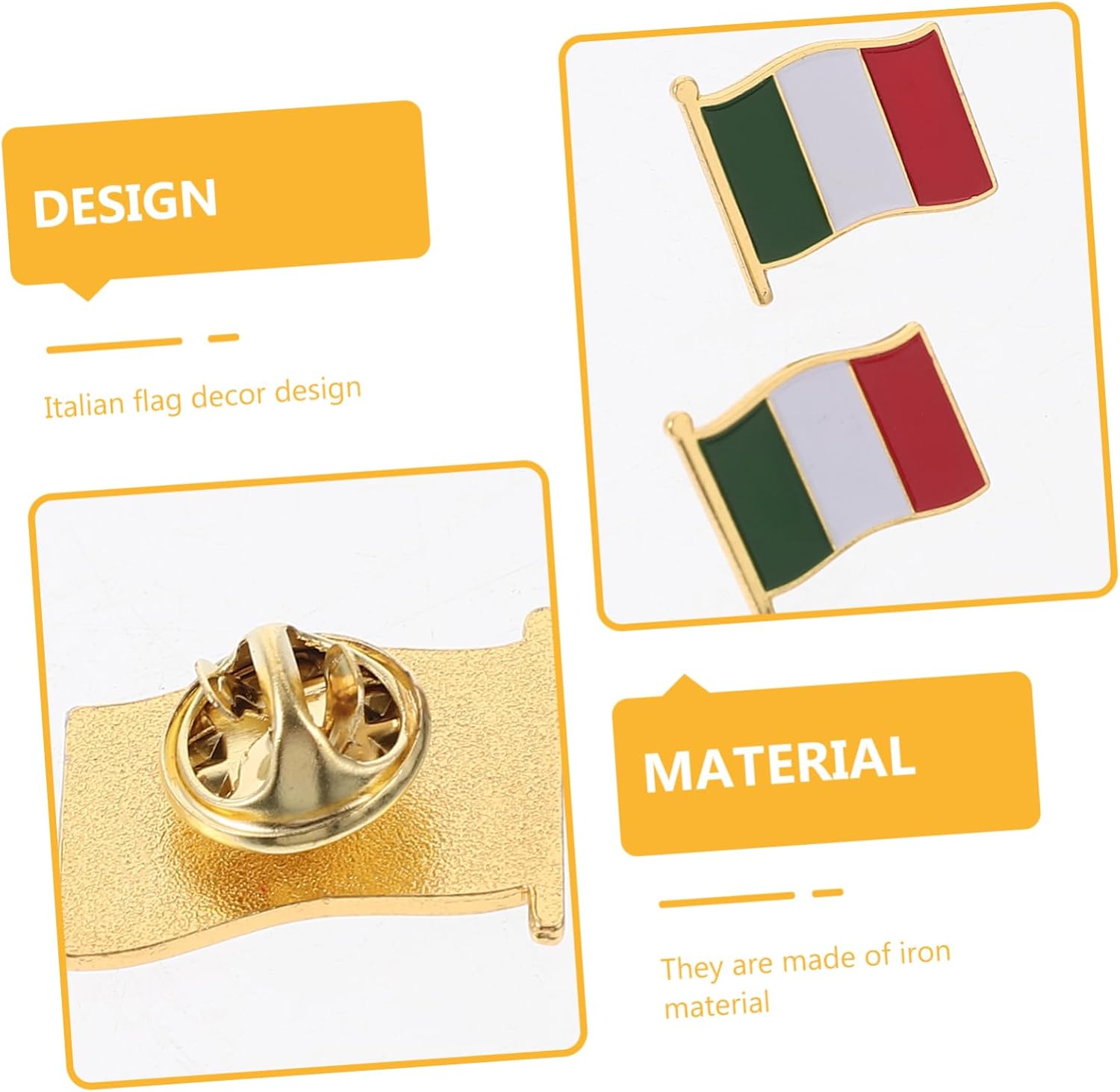 Veemoon Sets Italian Flag Brooch Iron Stoving Varnish for Clothing Decor Lightweight Festival Party Accessory Pcs, M, Iron, iron