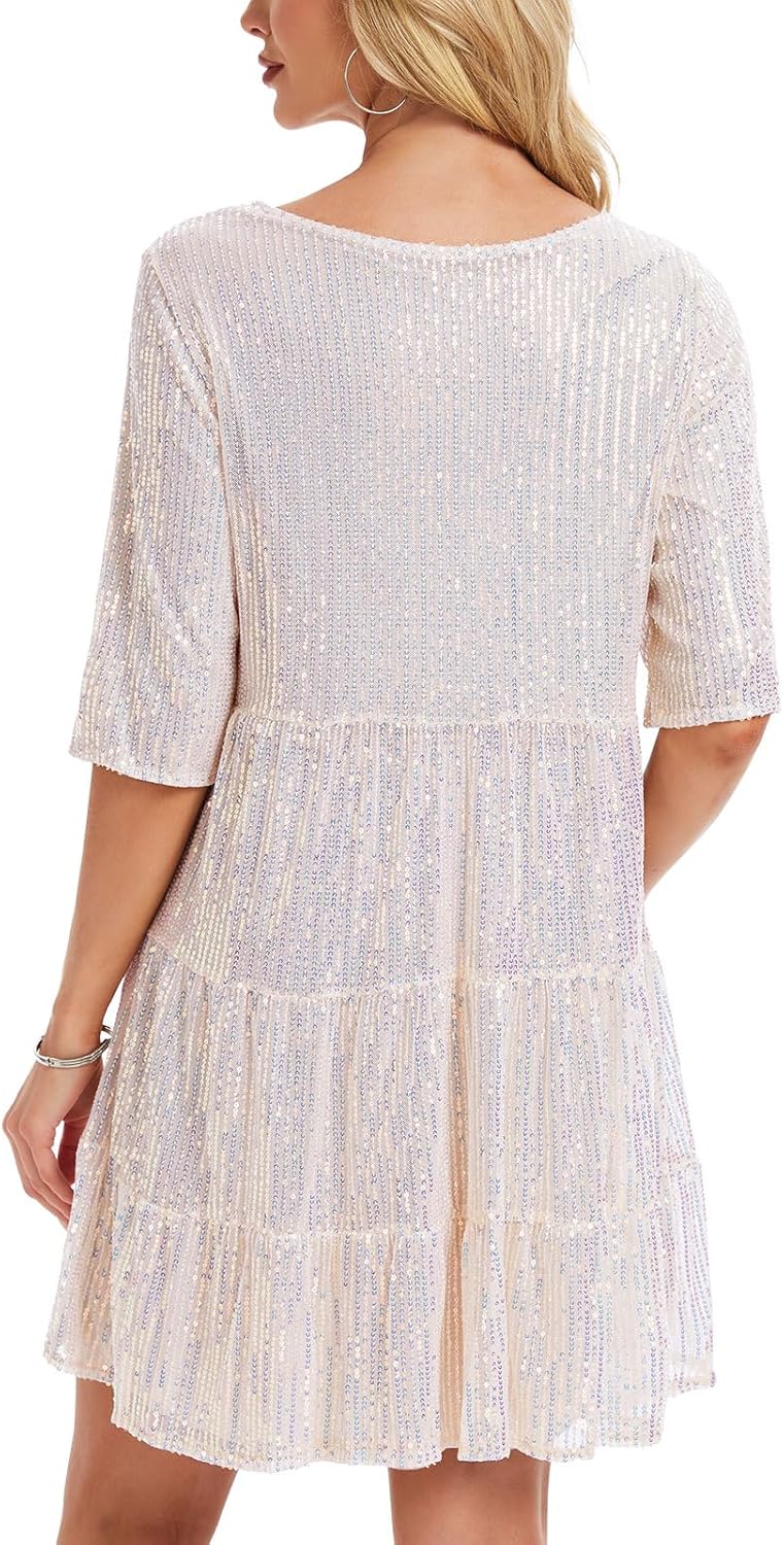 MINTLIMIT Women Sequin Dress Sexy Sparkly Glitter Minidress Pleated Night Out Party Disco Casual Tunic Cute Short Dresses - Image 4