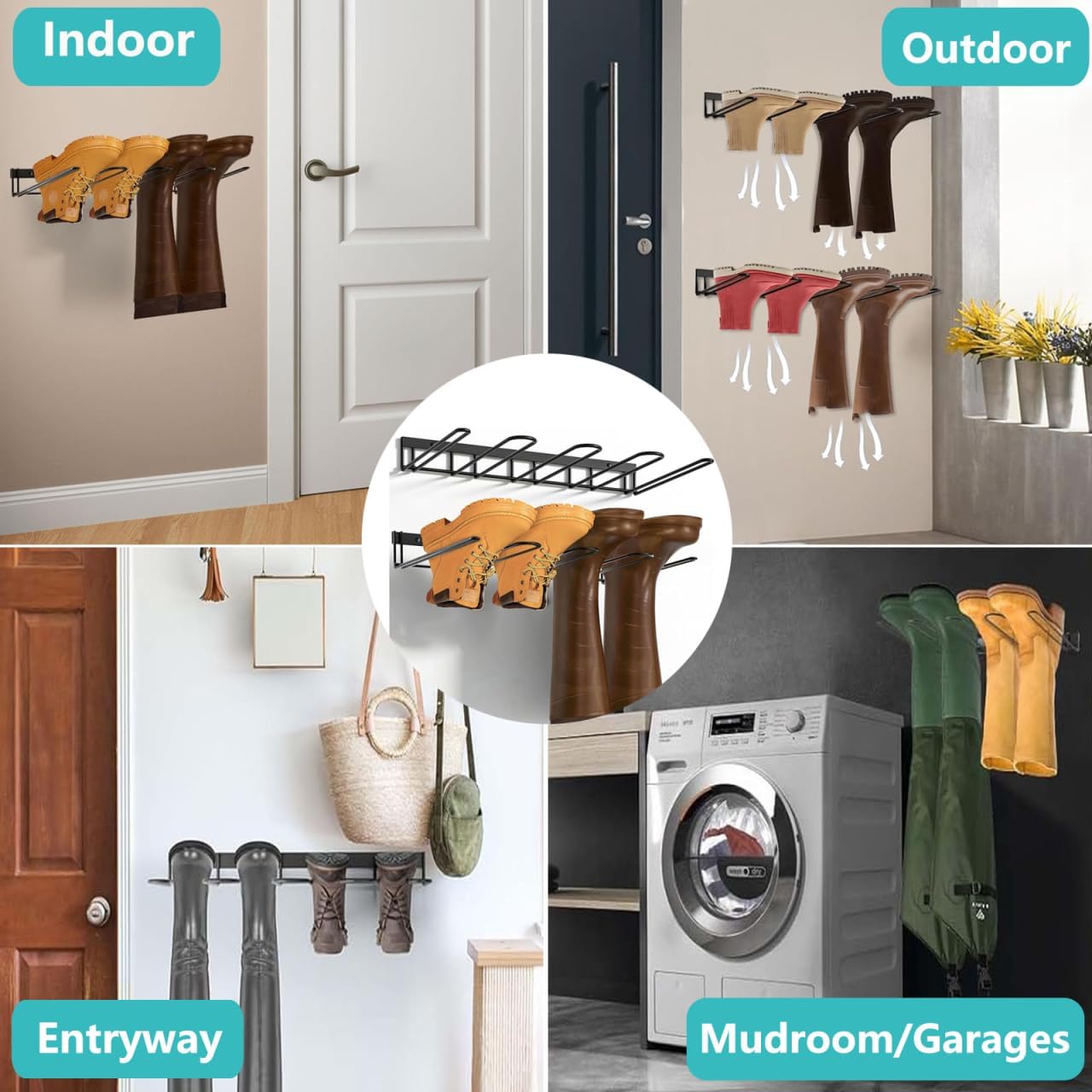 Boot Rack - 8-Pair Wader Hangers Wall Mount Cowboy Boot Hangers - Wall Boots Holder Storage Organizer for Closet, Entryway, Indoor, Garage 4 Pack