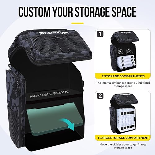 Miniatura 3 de PLUSINNO Mochila de pesca con soportes para caña, caja de aparejos de pesca grande resistente al agua de 42L, bolsa de aparejos de pesca para tienda