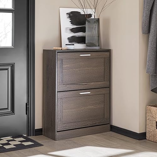 Miniatura 3 de Haotian FSR137-BR, zapatero de 2 cajones color marrón, organizador de armario de almacenamiento de zapatos