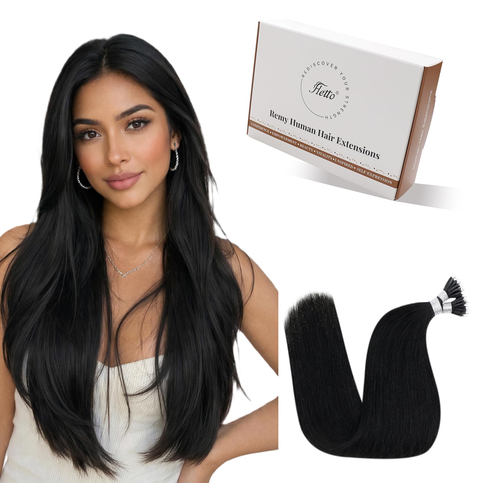 Hetto Nano Hair Extensions Real Human Hair Black - Natural Invisible Nano Beads Extensions, Cold Fusion Pre Bonded Nano Ring Tiny Attachment for Women Daily Wear 50 g 50 strands #1 14 Inch