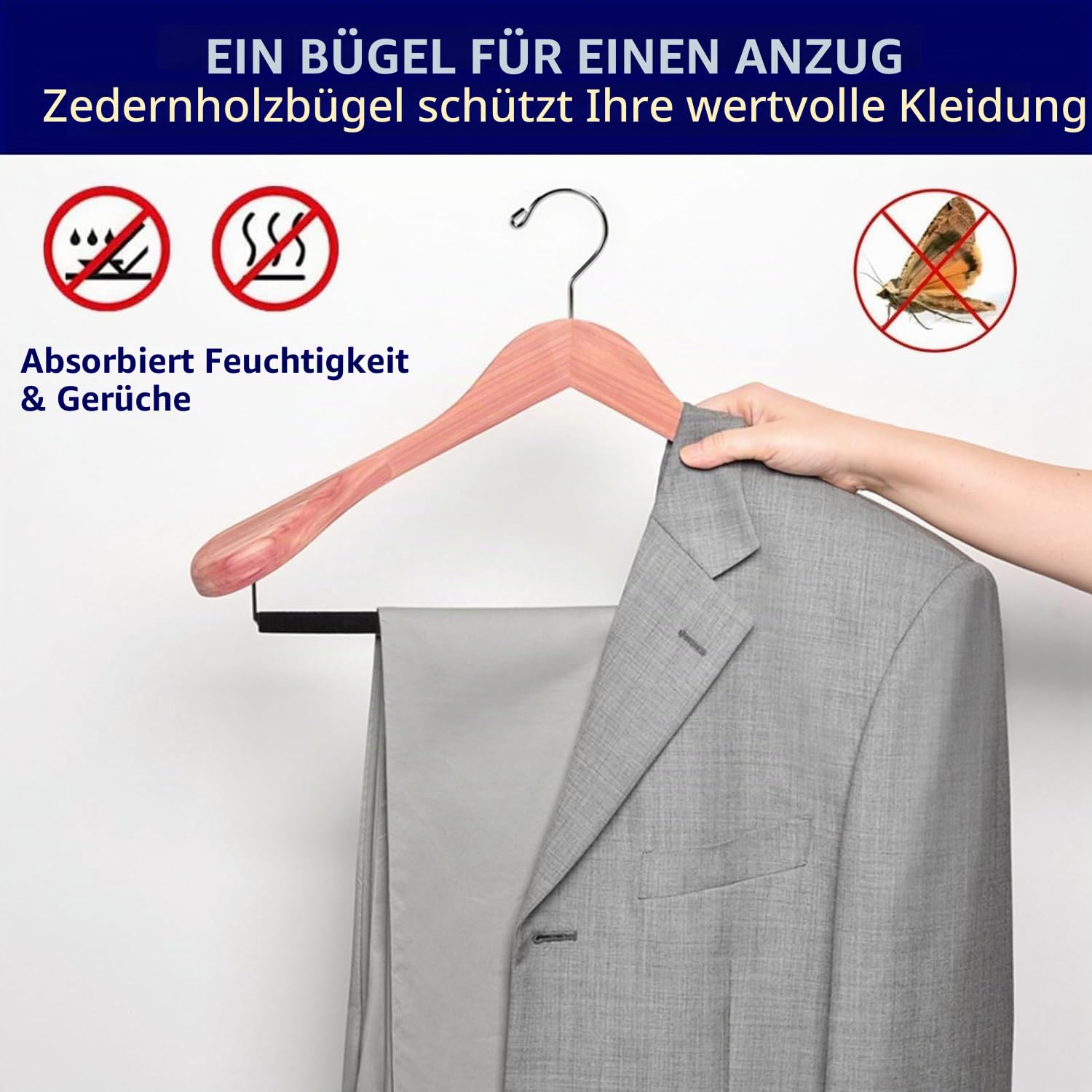 Amber Home 5 Stück 44,5cm Kleiderbügel aus Zeder Holz, Natürliche | Breite Schultern(5,8cm), Rutschfest Stange für Hose, Aufhänger für Jacke, Mantel, Schwere Kleidung