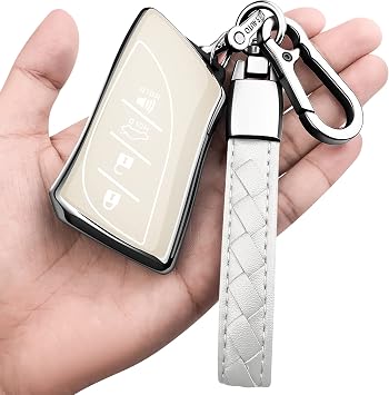 for Lexus Key Fob Cover With Keychain TPU Full Protection Key Shell Case Compatible with Lexus 2018-2024 ES350 LC500 LC500h LS500 LS500h 2019-2024 UX200 UX250h ES300h 2020-2024 GX460 White