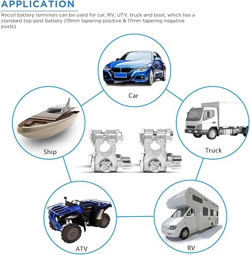 Miniatura 6 de Juego de terminales de batería Recoil ZBO de poste superior con adaptadores de poste OEM, para coche, camión, barcos, RV, embarcaciones, par