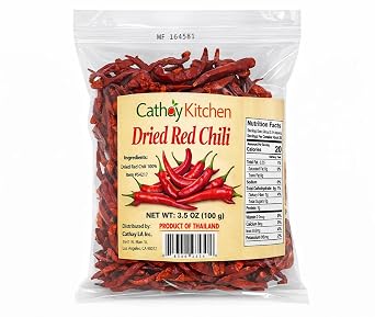 Cathay Kitchen Pure Dried Red Chili Peppers All-Natural, Stemless, Authentic Thai Chilies from Thailand, Spicy Hot, for Cooking, Soups and Curries | 3.5 Oz 100 g