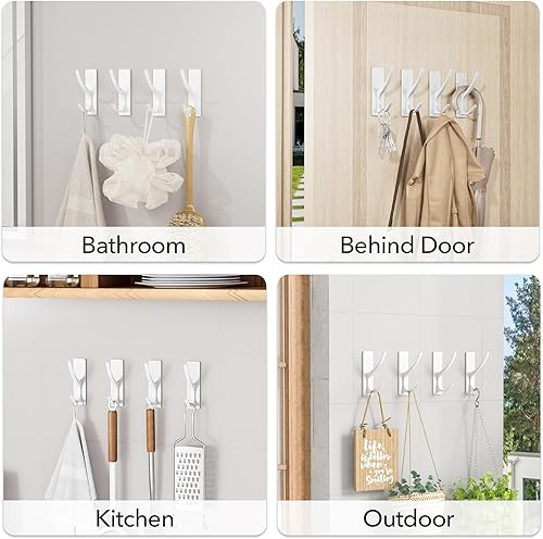 Miniatura 7 de Paquete de 10 ganchos autoadhesivos para colgar abrigos, dobles, de acero inoxidable, resistentes, para toallas, mochilas y sombreros, para baño,