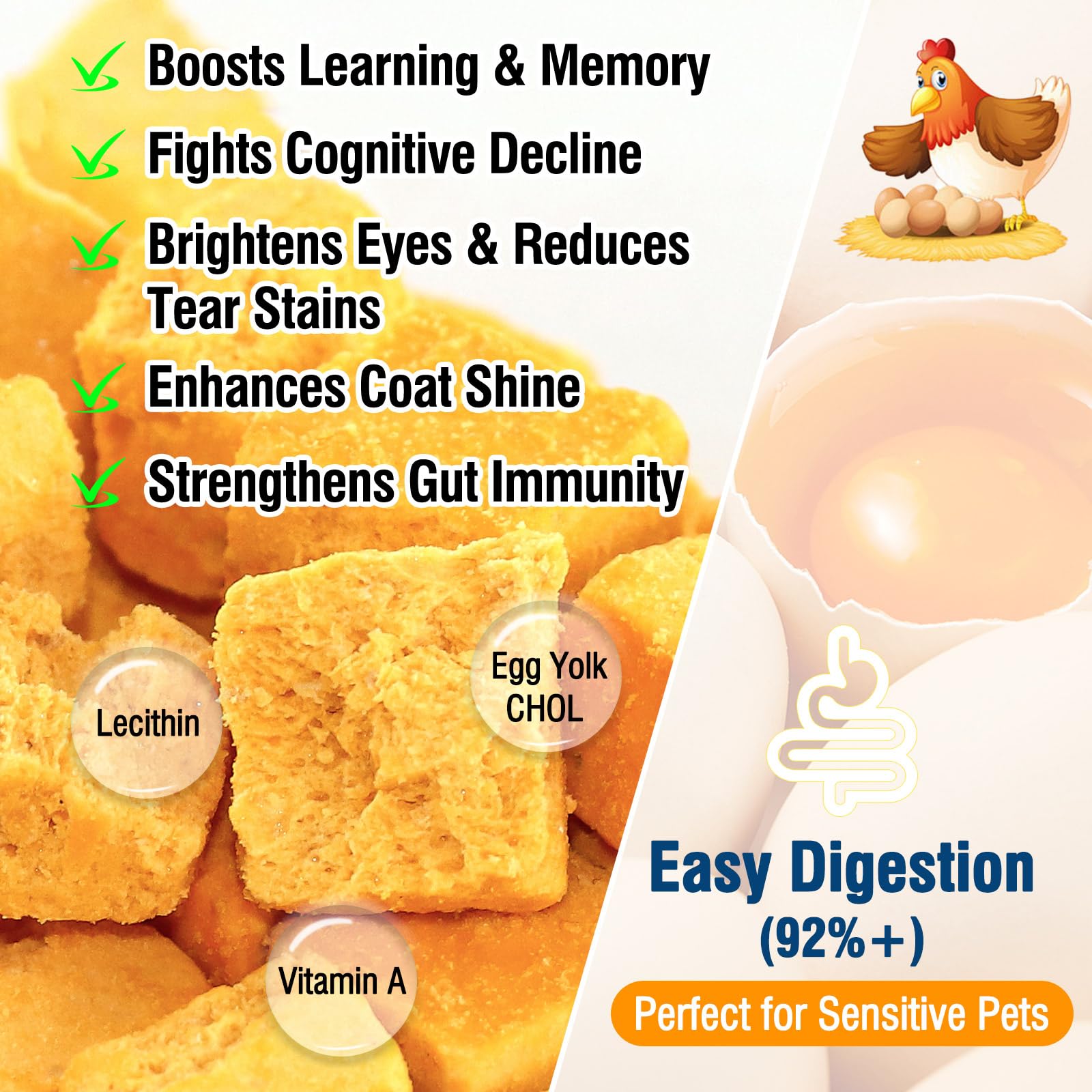 Glopawear Freeze-Dried Egg Yolk Treats – Pure Single-Ingredient Protein Snacks, Supports Skin & Coat Health – Healthy Crunchy Rewards for Cats & Dogs, Perfect for Training