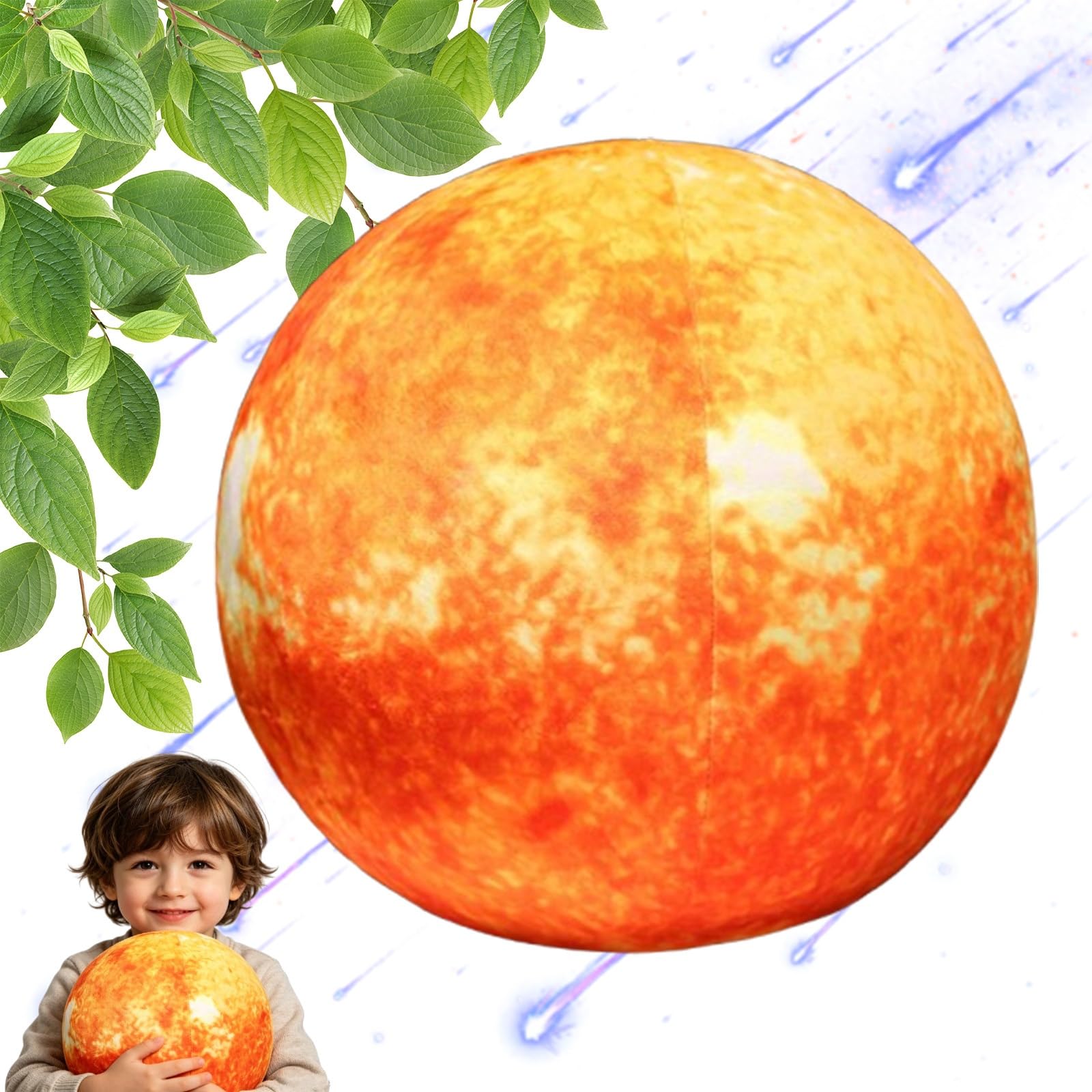 ZBELLO Plush Toy Earth, Sun, Moon, Mars Plush Stuffed Doll Cushion, Space Theme Decorative Pillow, for Living Room Sofa Decoration, Educational Cushion, Birthday Gifts (17cm,sun)