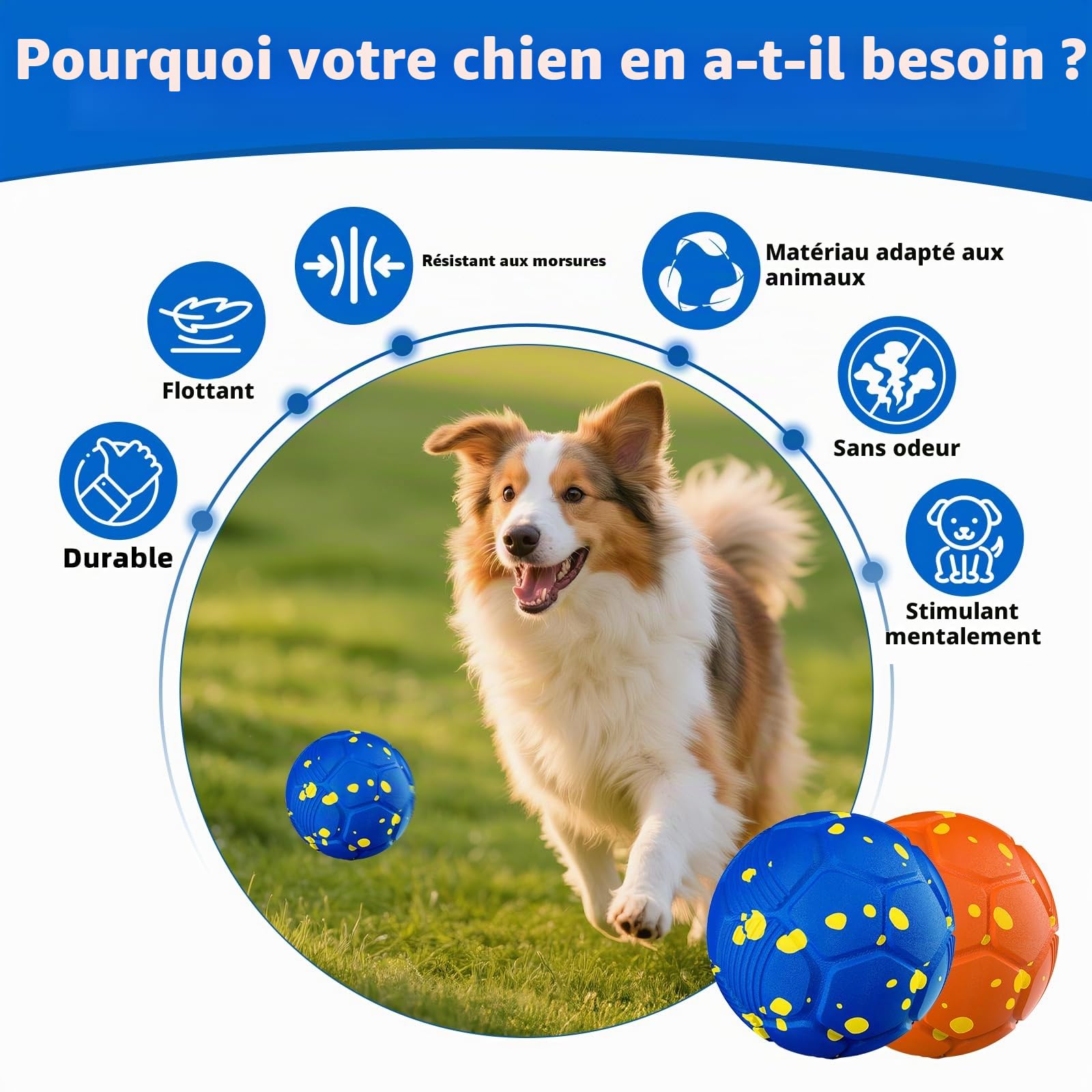 Balles pour Chiens Interactif Intelligente Electrique 3 Modes de Jeu Étanche et Rechargeable pour Chiens de Taille Moyenne et Grande pour Chien est en Caoutchouc Naturel