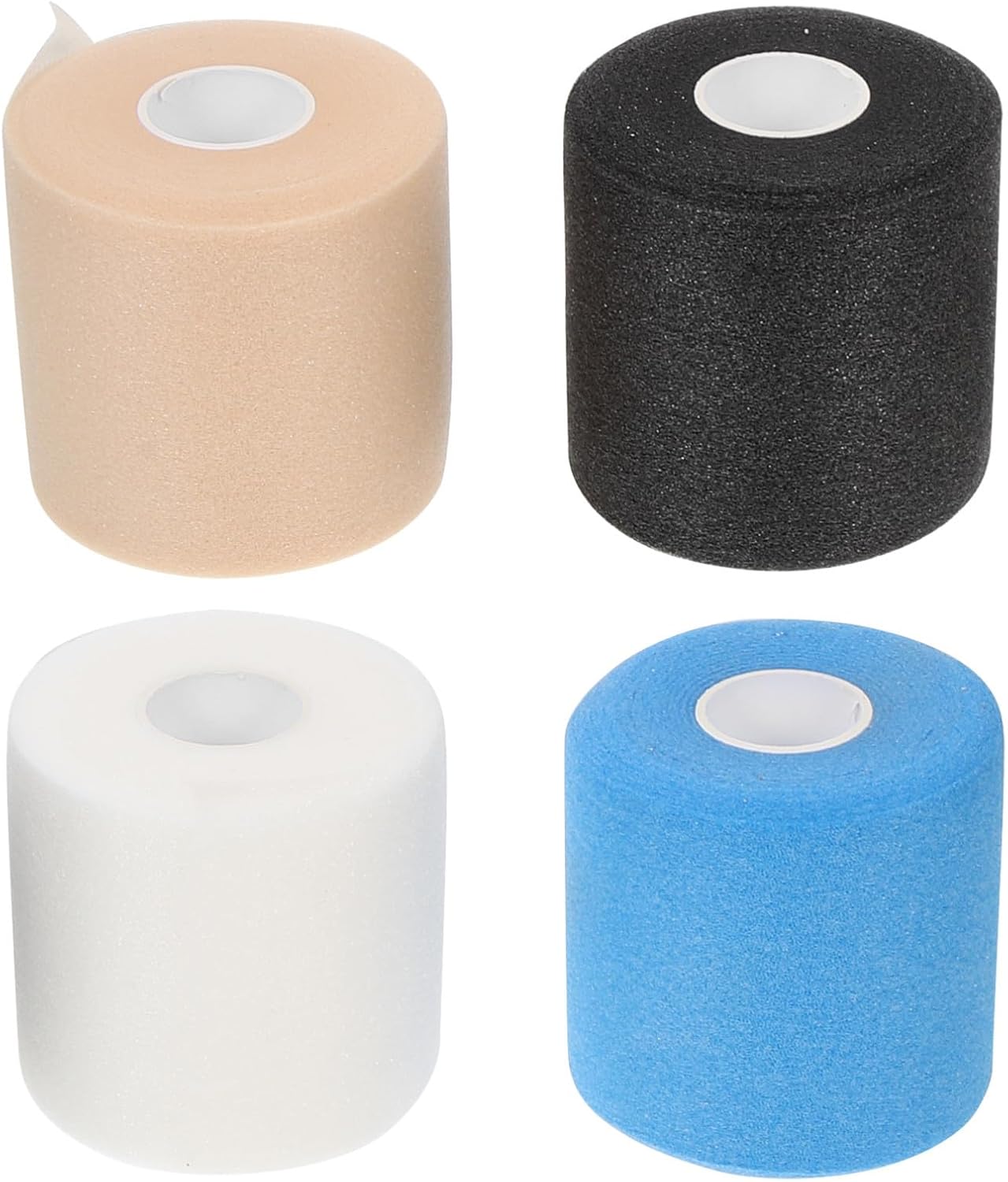 4pcs Elastic Sponge Bandages and Protective Elastic Wraps with Shock-Absorption for Joints, Skin Protective Sports Bandage Tape in Skin Tone, White, Light Blue, and Black –