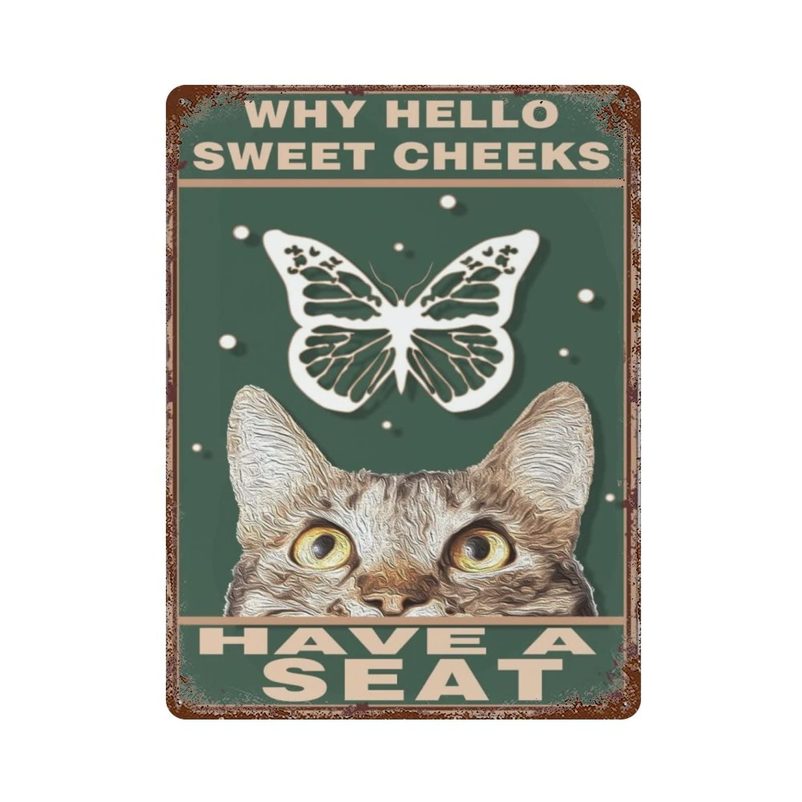 AOOEDM Cat Why Hello Sweet Cheeks, Have A Seat Vintage Metal Sign Tin Sign for Home Bar Pub Kitchen Man Cave Tin Sign Wall Decor Poster Wall Plaque