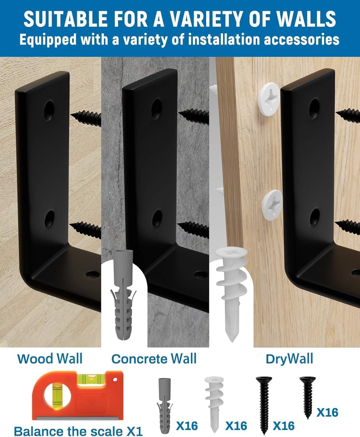 LEOPO Paquete de 8 soportes de estante de 10 pulgadas, soporte industrial resistente de 0.2 pulgadas de grosor para soporte de estante flotante de bricolaje, soporte de estante de pared recubierto