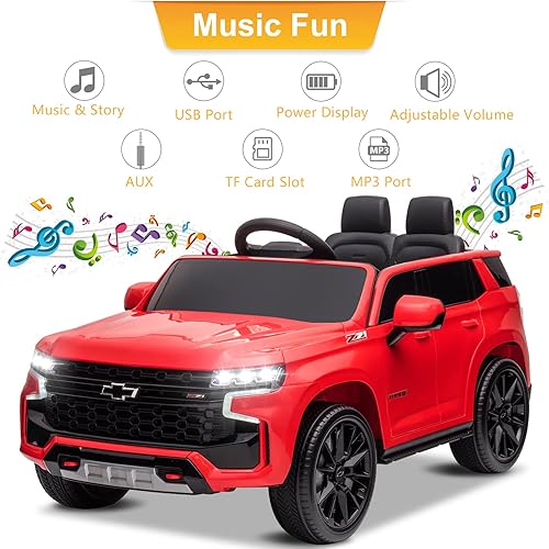 Miniatura 10 de VALUE BOX Chevrolet - Camión con licencia para niños, vehículo eléctrico con batería de 12 V, control remoto de 2.4 G, luces, bocina, música,