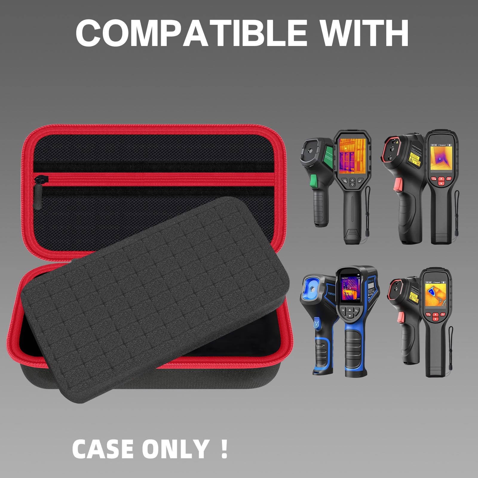 Hartschalen-Thermokameratasche für TOPDON TC004 Mini/HSFTOOLS HF96/F2W/H128/RT280 | Stoßfeste Schutz-Tragetasche, DIY-Schaumstoff, staubabweisend, Netztasche, Tragegriff, Feld- und Werkstatteinsatz