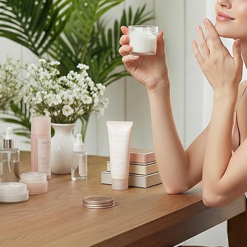 Miniatura 7 de novelinks Tarros de plástico transparente de 4 onzas con tapas de oro rosa – Recipientes redondos transparentes recargables para almacenamiento