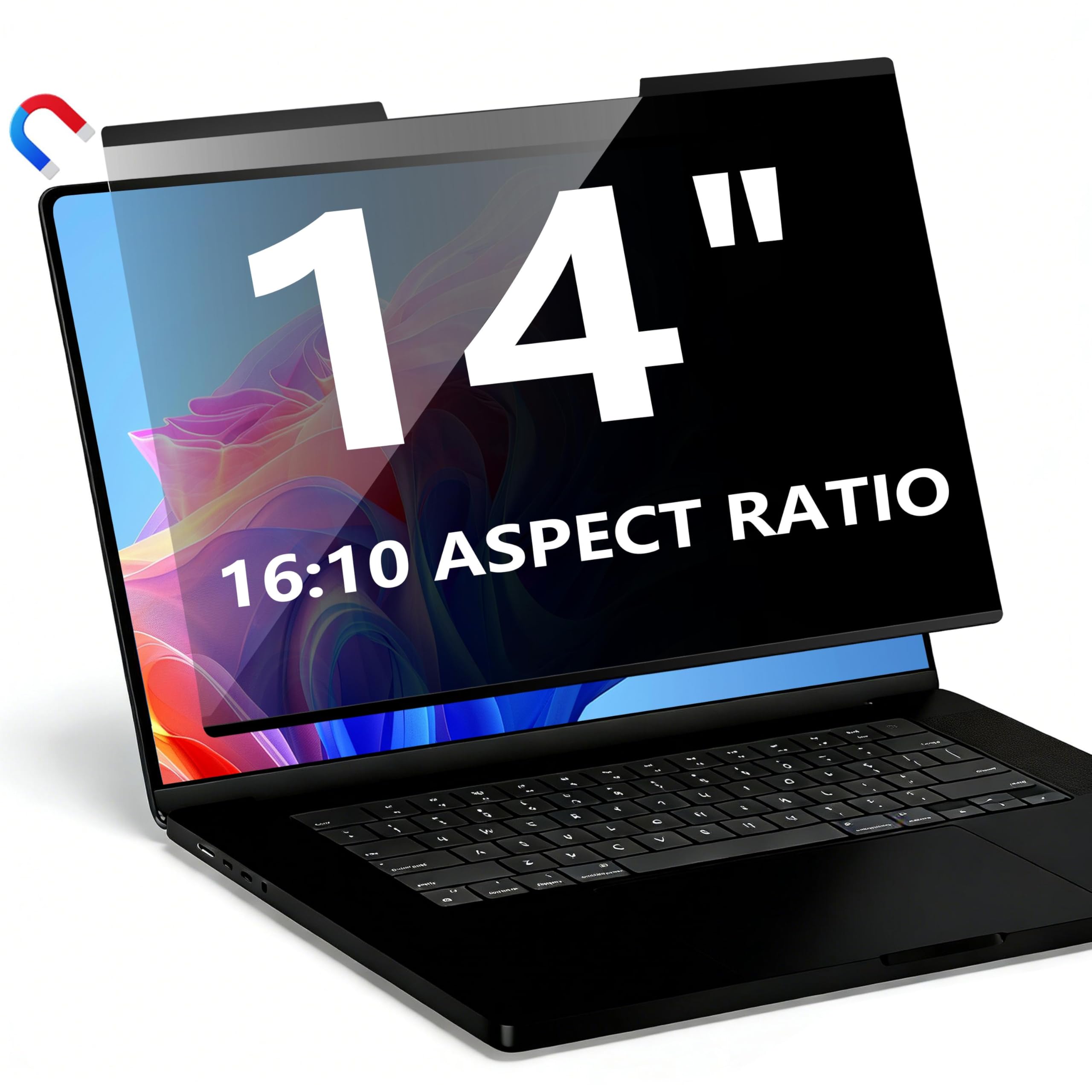 Magnetic Laptop Privacy Screen 14 Inch 16:10, Removable Computer Privacy Filter Shield and Anti Glare Blue Light Screen Protector, Compatible with HP Dell Acer Asus Samsung Lenovo ThinkPad