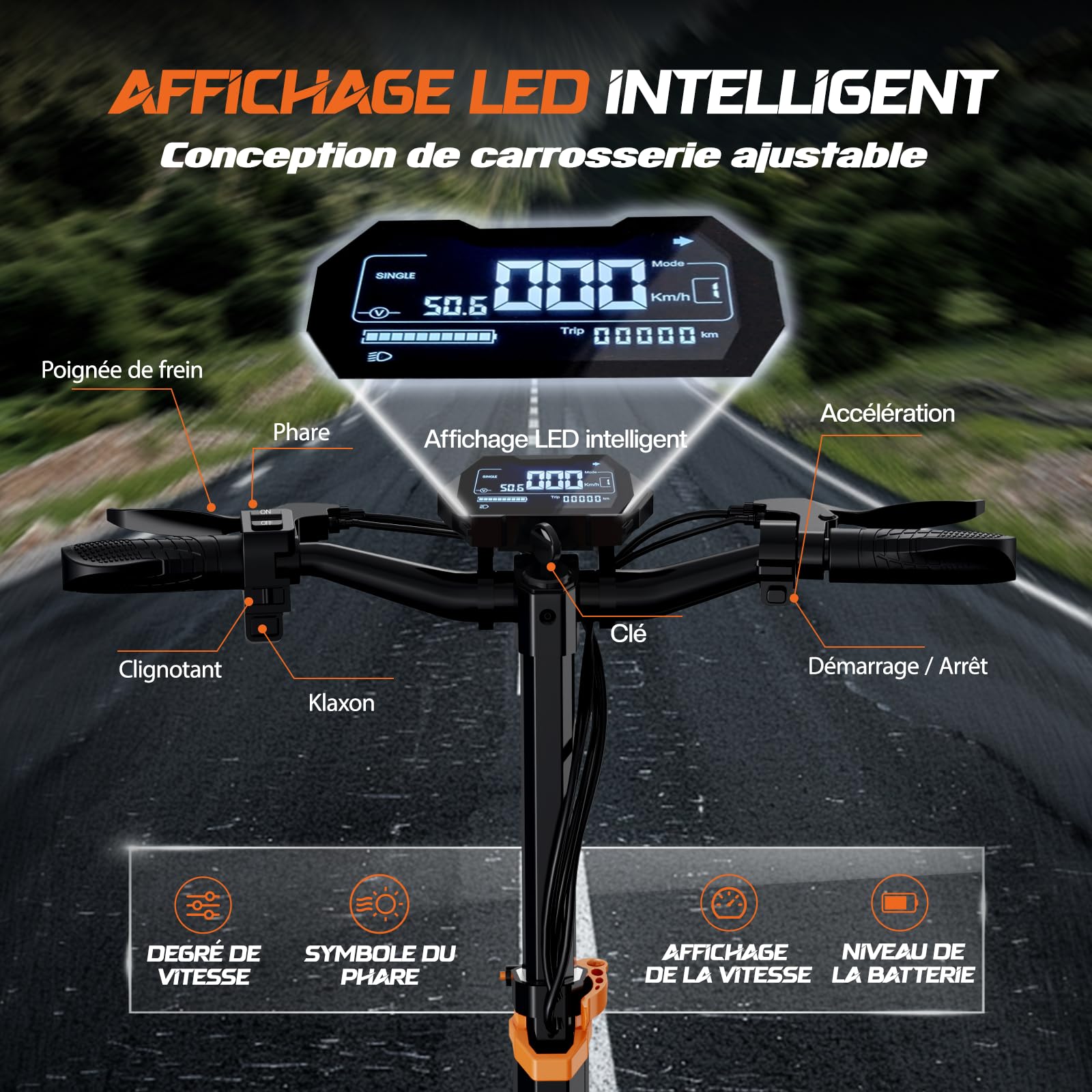 Trottinette Électrique, Ruitoo T2 Max, Autonomie Max 55KM, Batterie 48V 15.6Ah, Pneus Tout-Terrain 10 Pouces, 3 Mode de Vitesse, Affichage Intelligent, Facile à Plier