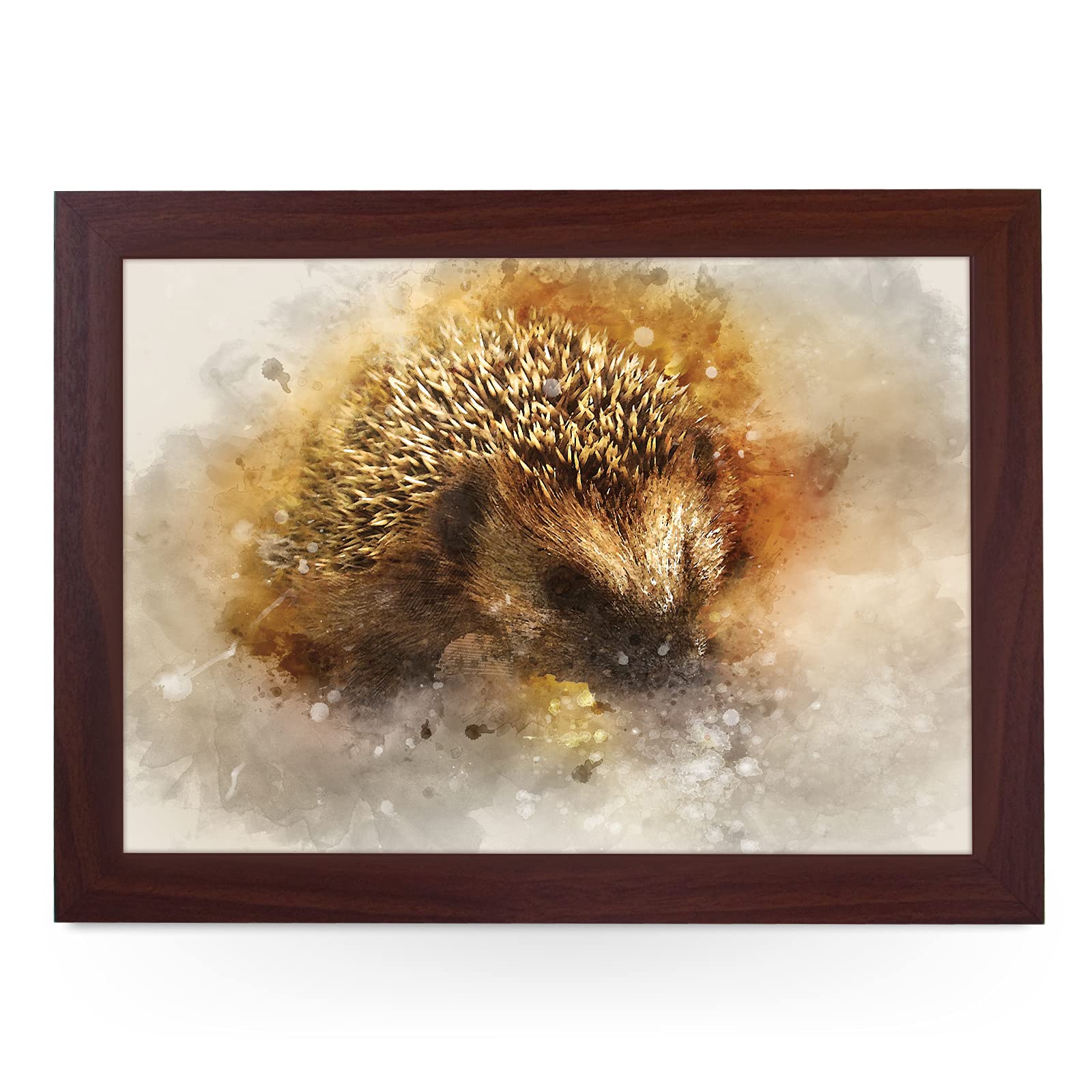 Portable Lap Desk Tray (Water Colour Hedgehog) Handmade Wooden Frame, Beanbag Cushioned Bottom | Computers, Laptops, Meals, Food | L836 Brown