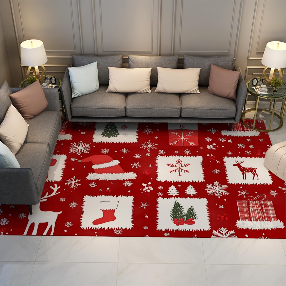 Tapis Noël antidérapant à poil bas 180x270cm sécurité salon
