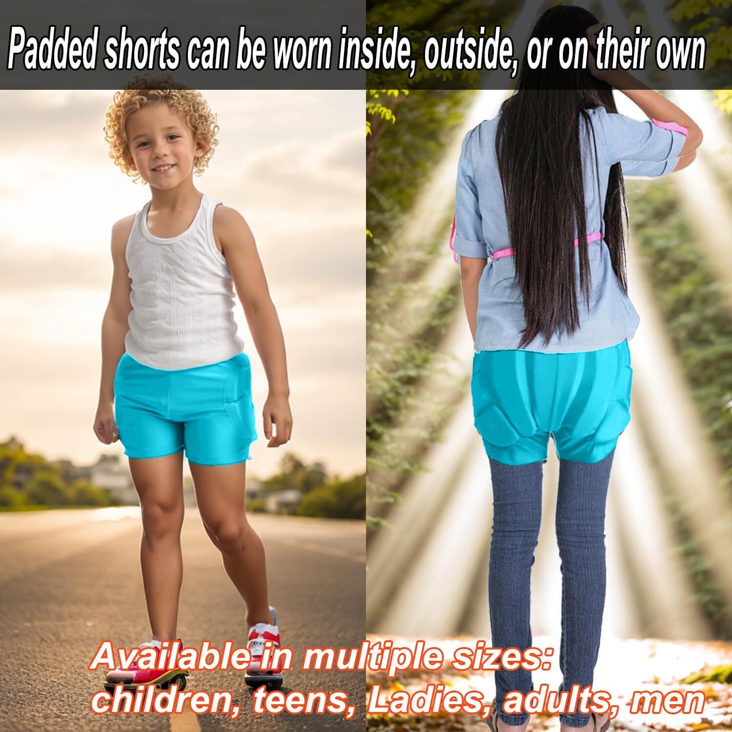 3D Hip Protective Pads Ski Pants-Thickened EVA Skateboard Crash Pad for Skating，Protective Padded Shorts for Hips Tail Bone