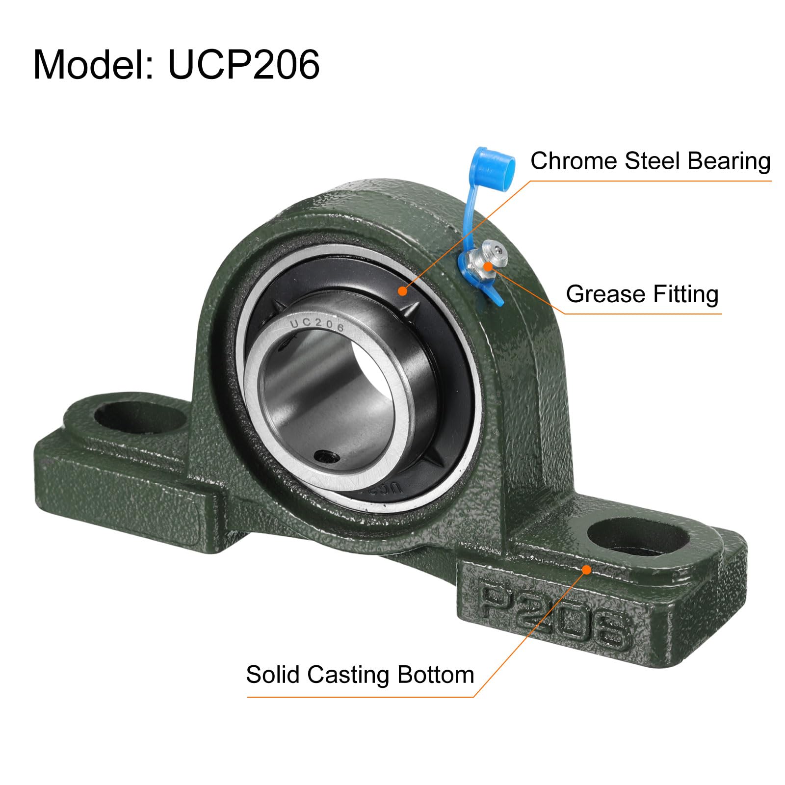 uxcell 2 cuscinetti a blocchetto UCP206 con foro da 30 mm, autoallineamento, base in ghisa massiccia montati su cuscinetti in acciaio cromato