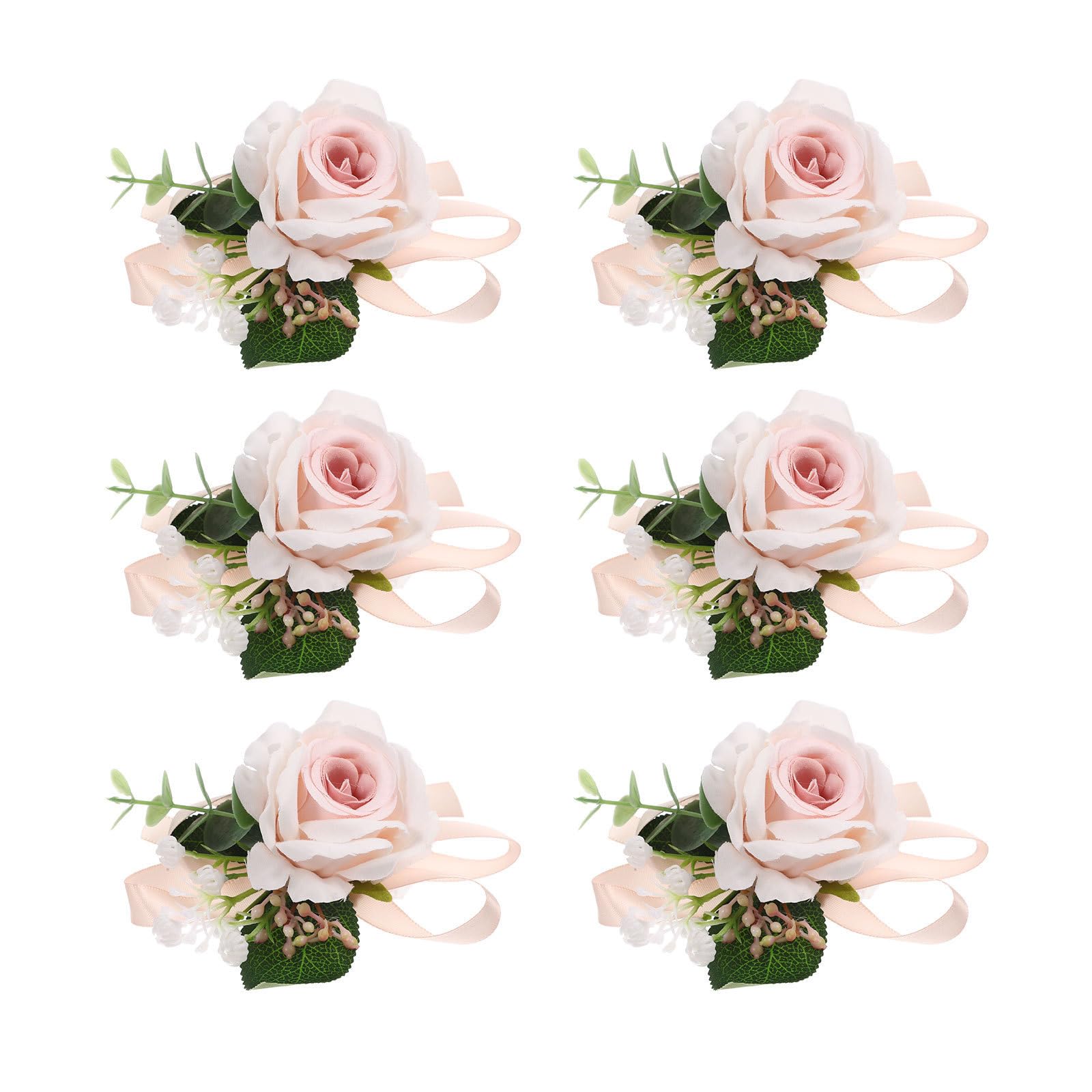 Set 6 Pezzi Braccialetti Fiori per Matrimonio Accessori Costume da Sposa e Damigella Eleganti e Semplici per Festa Nuziale
