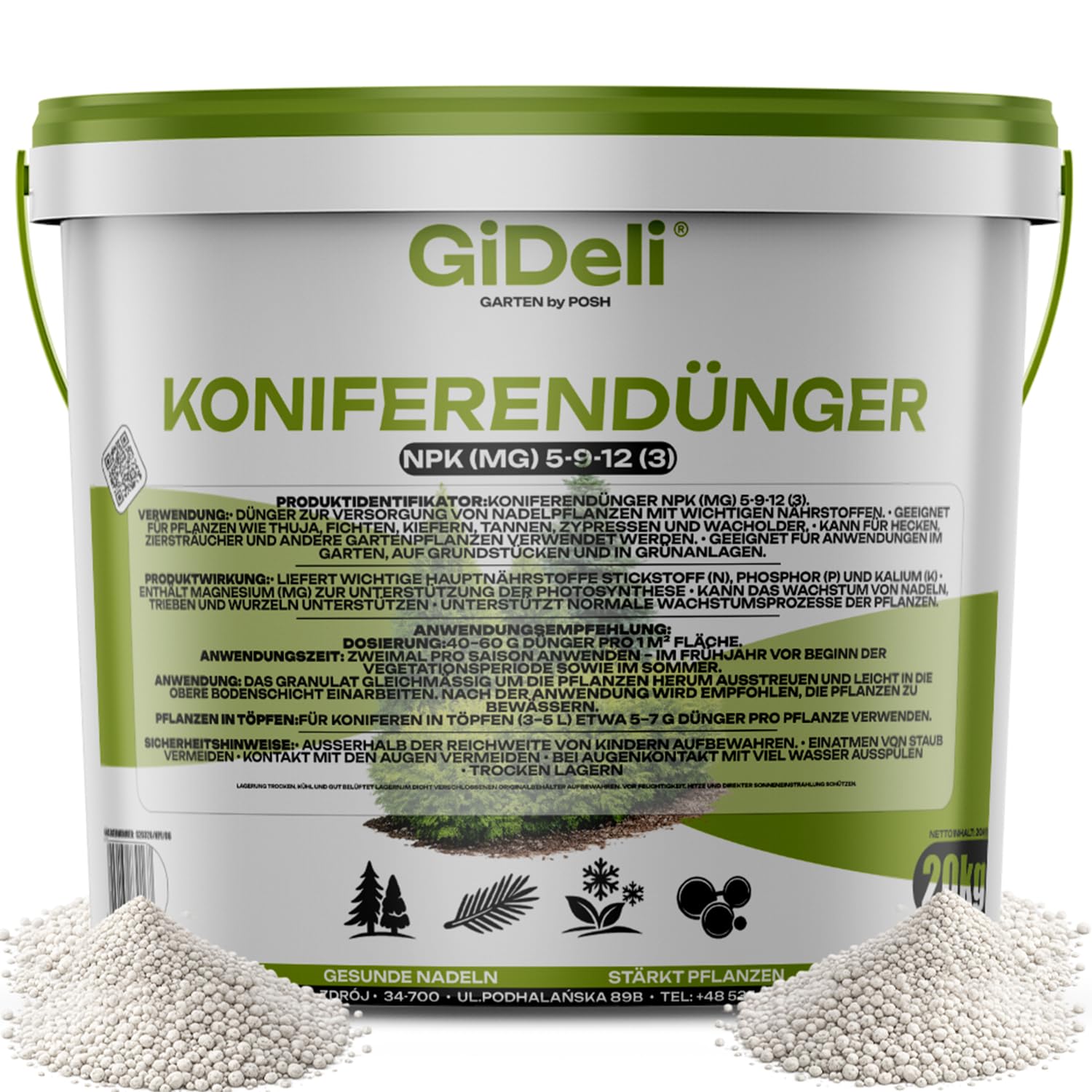 GiDeli Koniferendünger 20 kg im Eimer, Thuja Dünger mit Magnesium