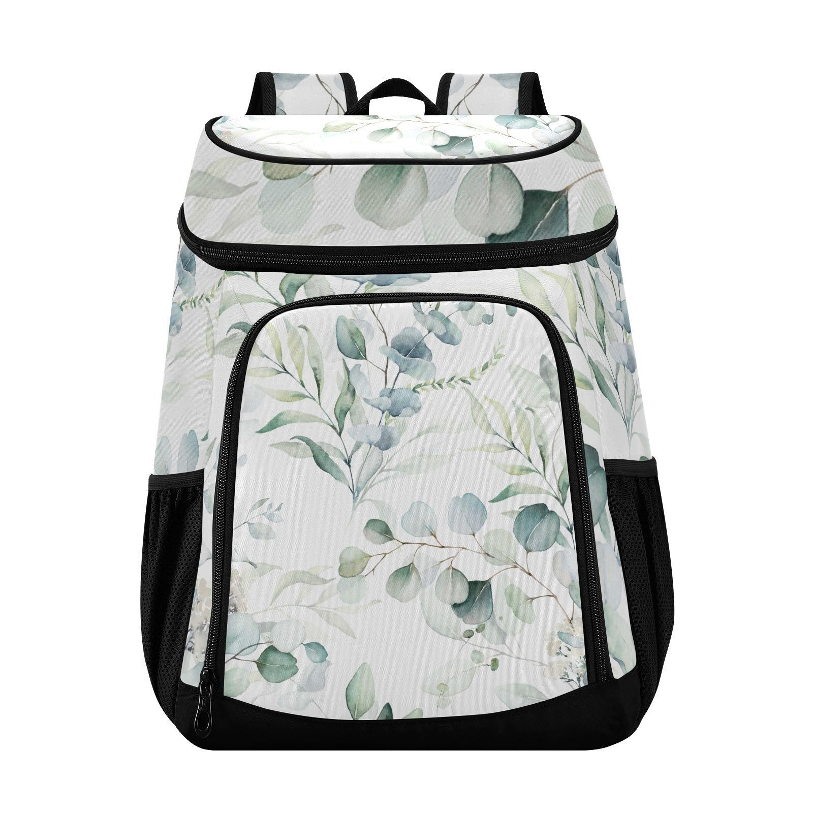 Watercolor Green Eucalyptus Leaves Cooler Backpack Cooler Insulated Leak Proof Lunch Backpack 36 Cans Waterproof Soft for Men Women Picnic Hiking Camping Beach