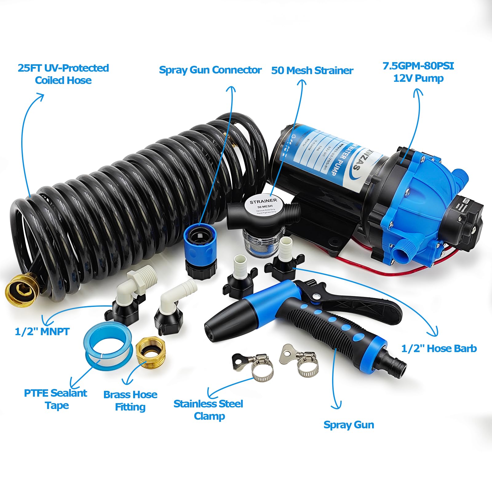 Pompa wodna 7,5 GPM, 80 psi, zestaw pompy chłodnej 12 V DC z przełącznikiem ciśnienia, samozasysająca membranowa pompa wodna do łodzi, łodzi, kamperów, przyczep turystycznych