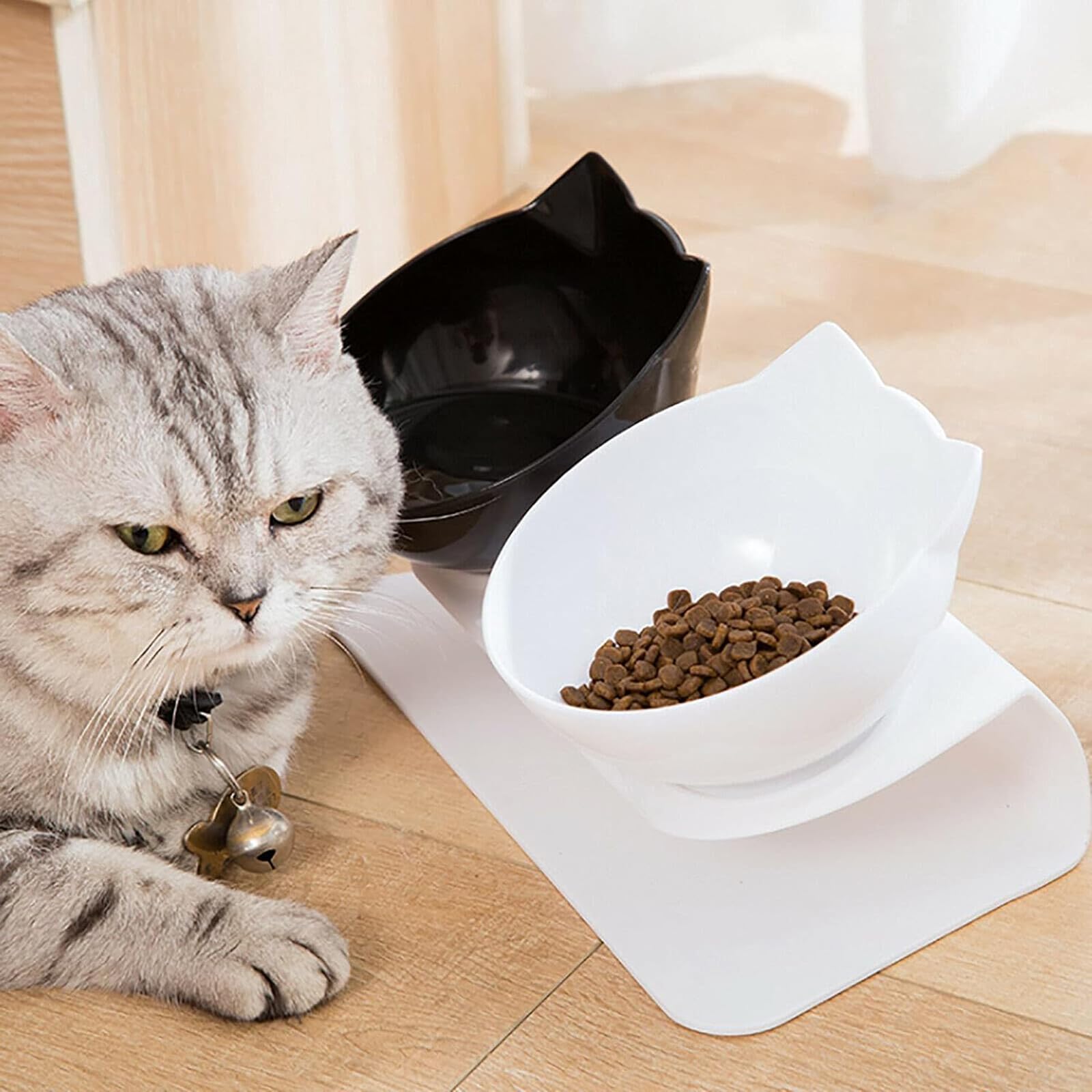 cature Care by Nature Plastic Cat Bowls Elevated Cat Food Water Bowls Set,15° Tilted Raised Cat Bowls,Anti Vomiting Cat Dish Pet Feeder Bowls With Stand For Indoor Cats & Dogs (White, 27x14x14 Cm) 1