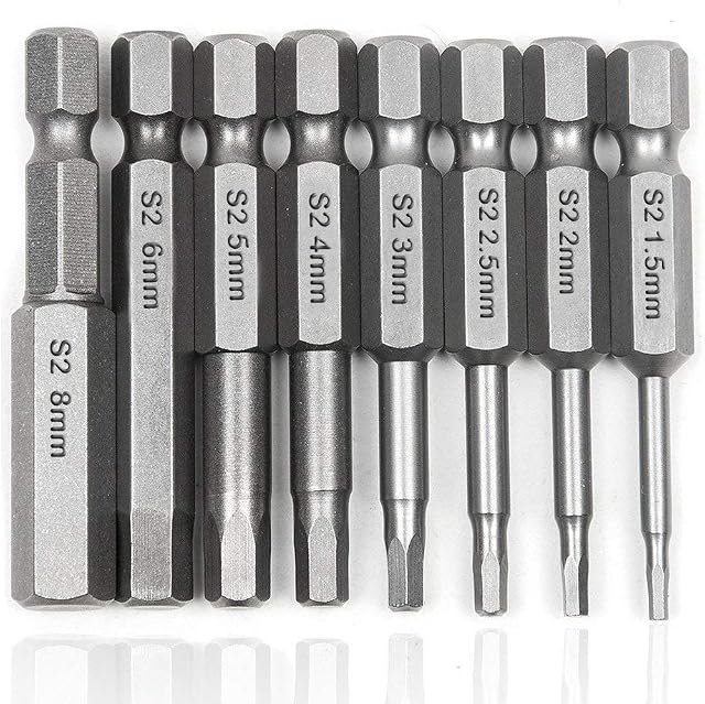 Bestgle 8Pcs H1.5-H8 Inner Hexagon Head Magnetic Drill Screwdriver Bits Set with 1/4 Inch Hex Shank, 50mm Length