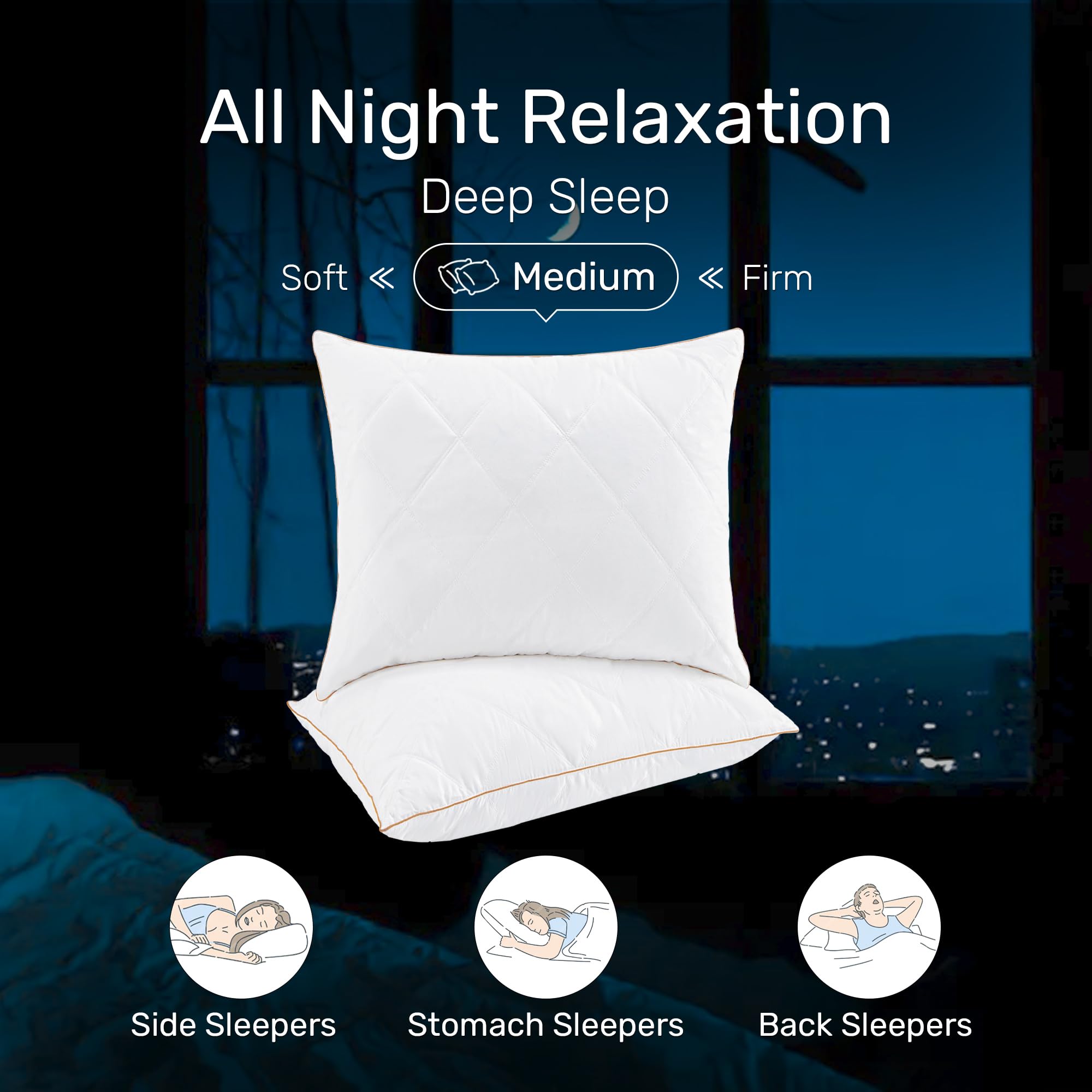 UNIKOME Almohada de plumón 65x65cm, Almohada de plumón de Ganso Juego de 2, Almohada de Plumas Blancas, Lujosa Almohada de Plumas y plumón núcleo, Tejido 100% algodón, Lavable a máquina, Oeko-Tex | Almohada de plumas, relleno de plumón, 100% algodón orgán