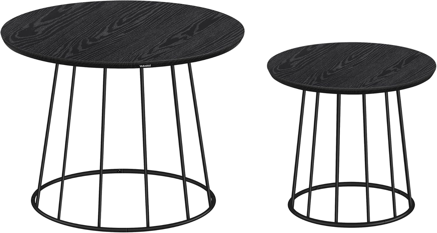 VASAGLE Coffee Tables, Set of 2 Round Side Tables, Modern Style, Steel