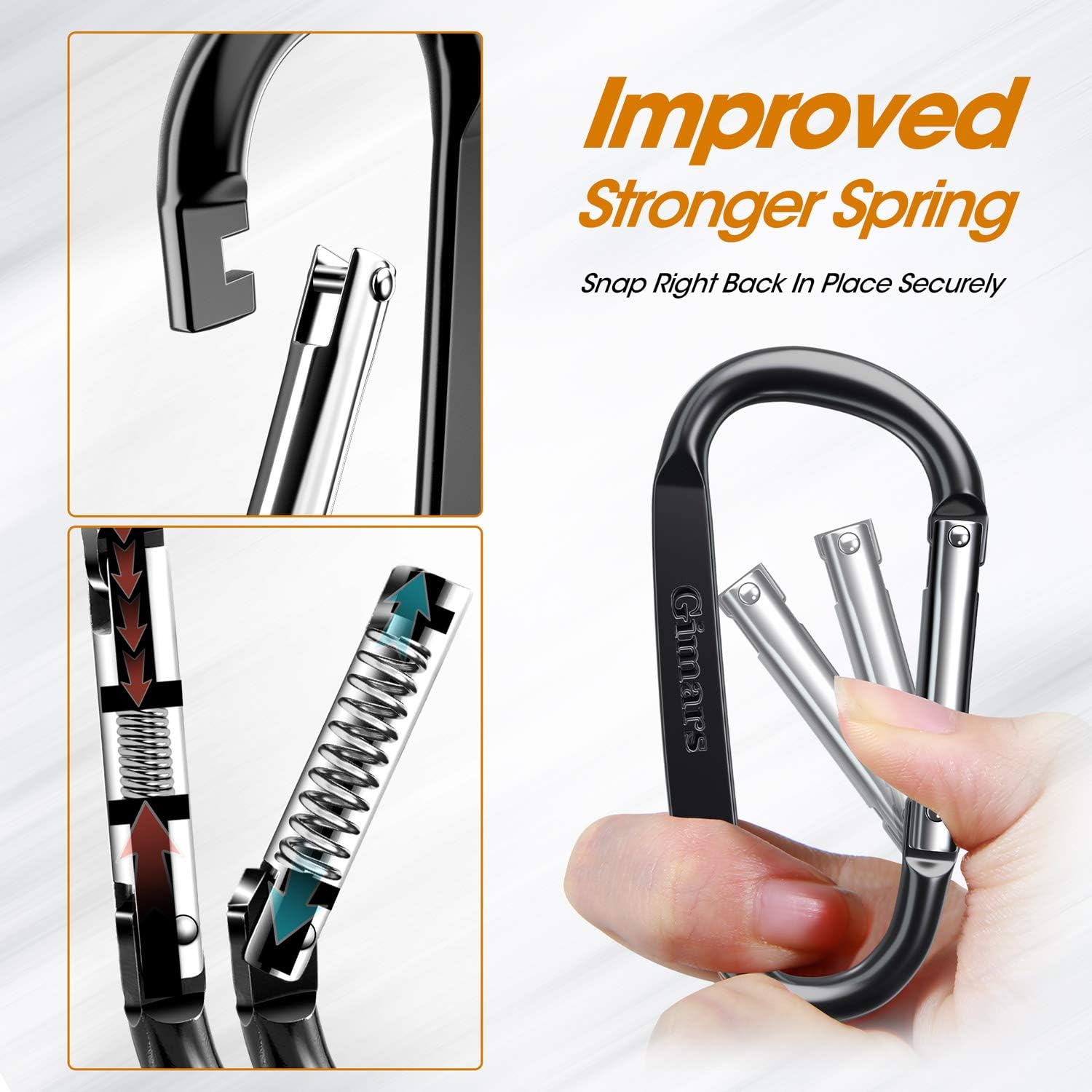 Gimars 3" 10 Pcs Improved Durable Spring-Loaded Gate Aluminum D Ring Carabiners Clips Hook for Home, Rv, Camping, Fishing, Hiking, Traveling, GM-510