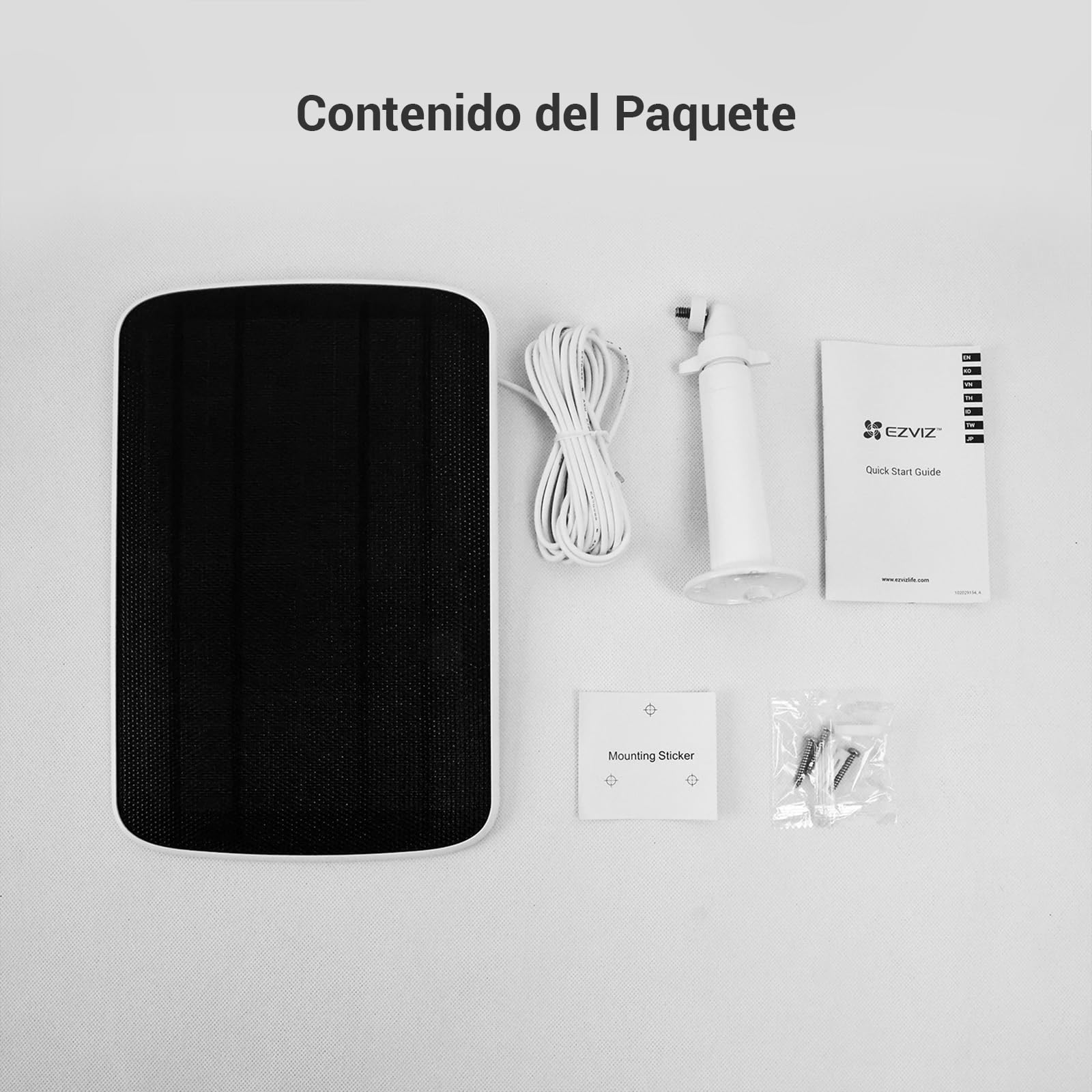 EZVIZ Panel Solar-F Fuente de Alimentación con Puerto Tipo C, para Cámaras Vigilancia WiFi Exterior con Batería, Impermeable, Montaje Ajustable, 4,2W, Fuente de Alimentación Continua (con Cable de 4m)