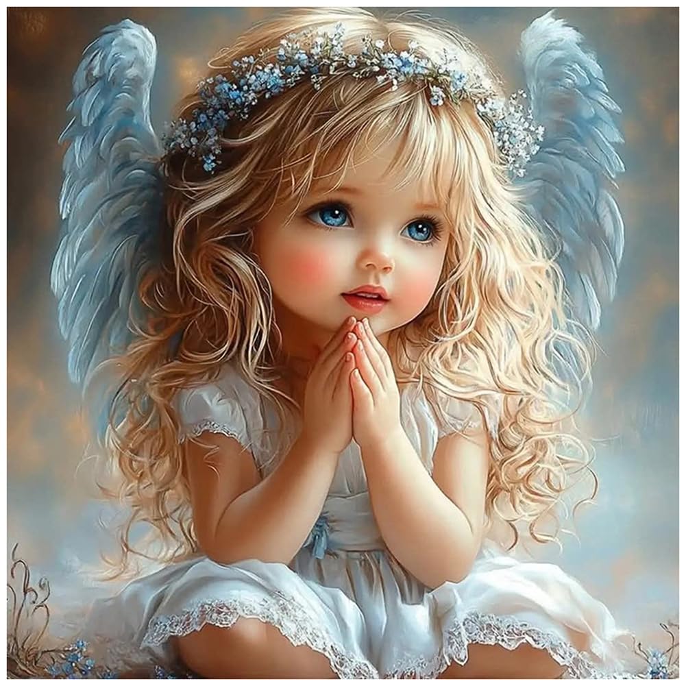 Sanjee Angel Girl Diamond Painting Kits for Adults, Diamond Art Kits for Beginner, Diamond Dots Paintings 5D DIY Round Full Gem Art Crafts for Home Wall Decor Gift, 12 × 12 Inches