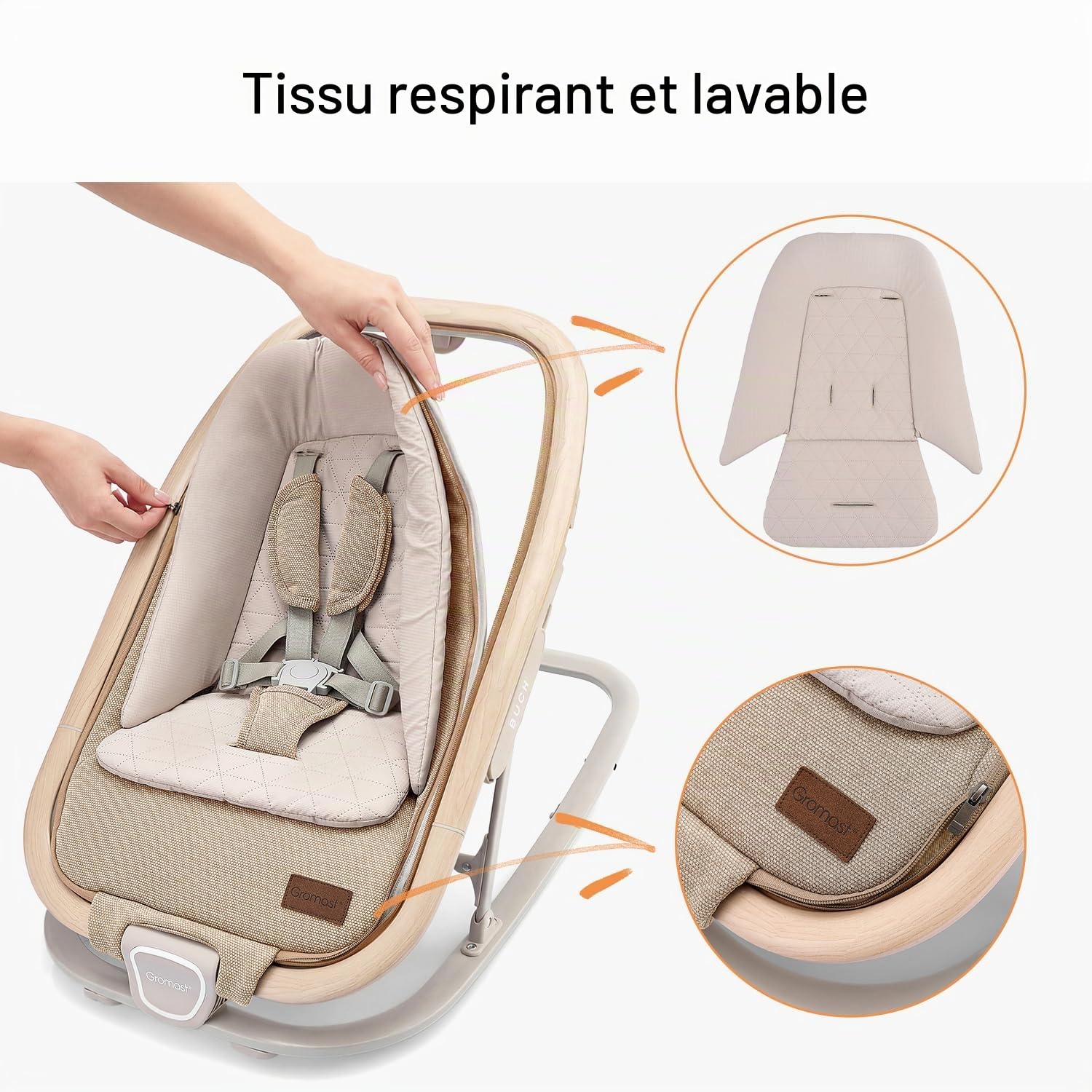 Gromast Transat 2-en-1 pour bébés, transat portable à 3 positions d'inclinaison, avec jouets suspendus et sac de transport - Beige