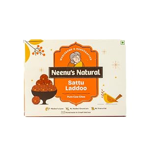 Neenu's Natural Sattu Laddoo (225G - 6 Pieces) | Freshly Crafted Sattu Ladoos | Enriched with Pure Cow Ghee, Cashews & Almonds| Authentic Indian Sweets/Mithai Taste | No Preservatives
